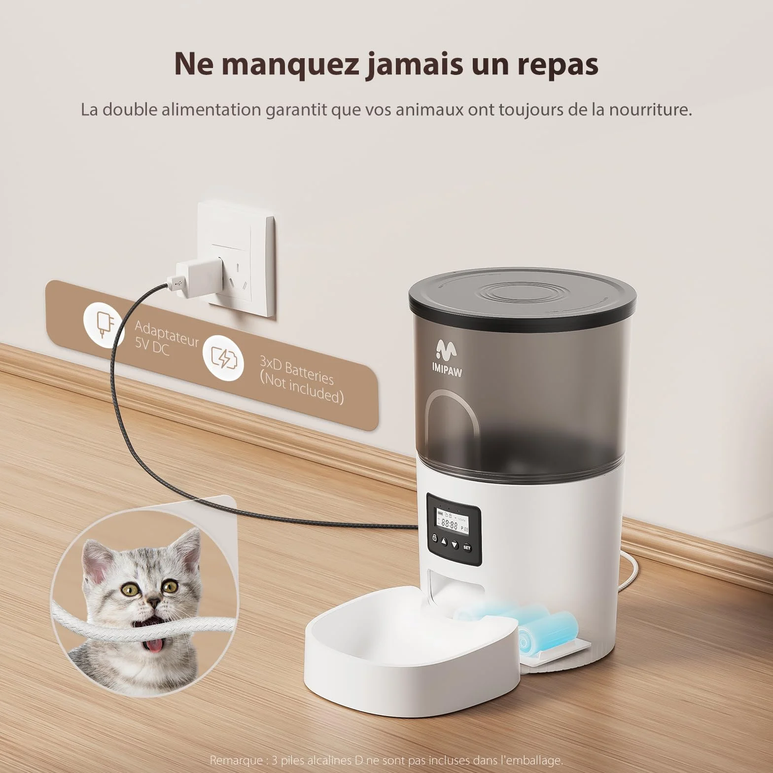 Distributeur Croquettes Chat Automatique Minuterie Programmable 1-6 Repas Jour Blanc 3L