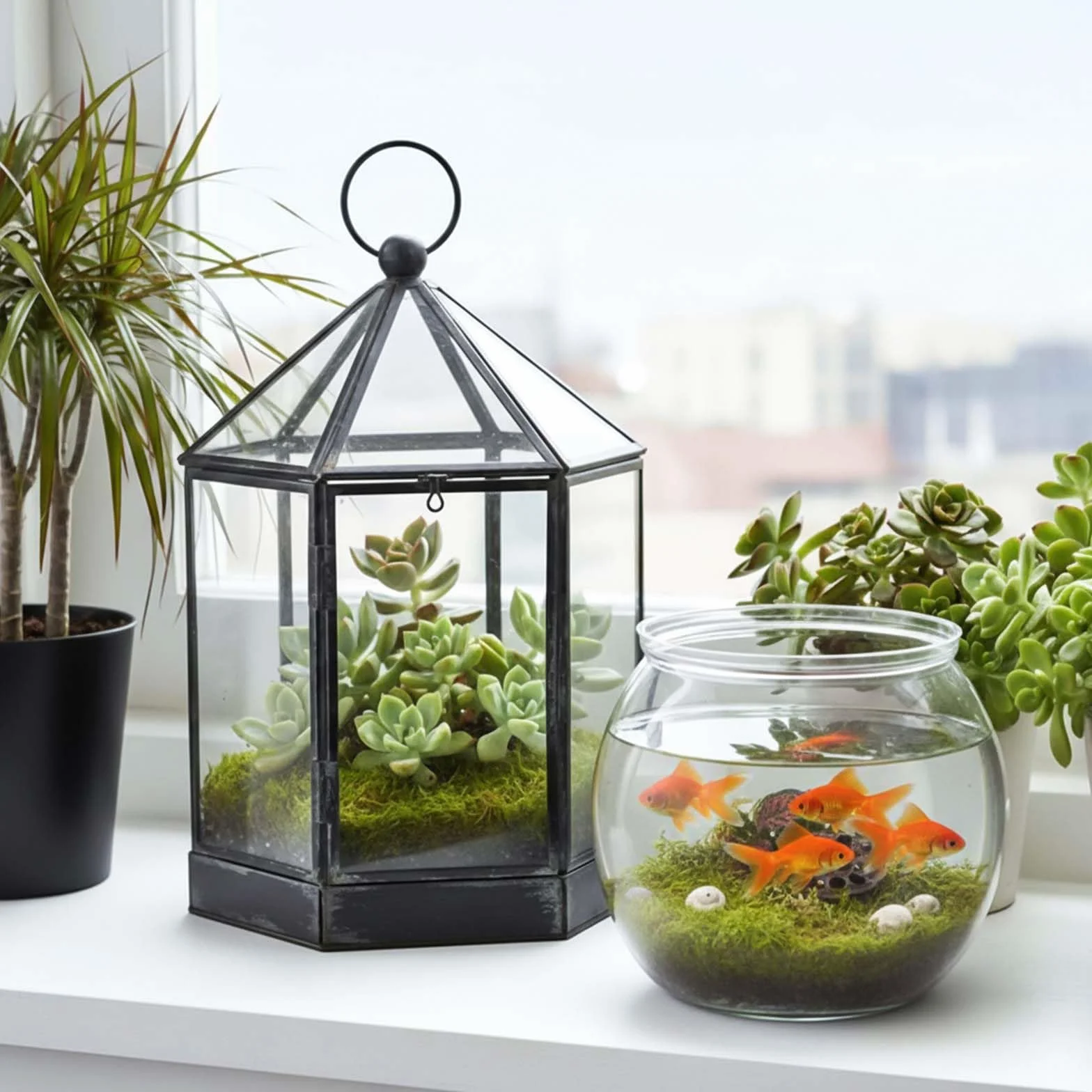 Mini vase rond en plastique pour aquarium 13 cm décoration de bureau
