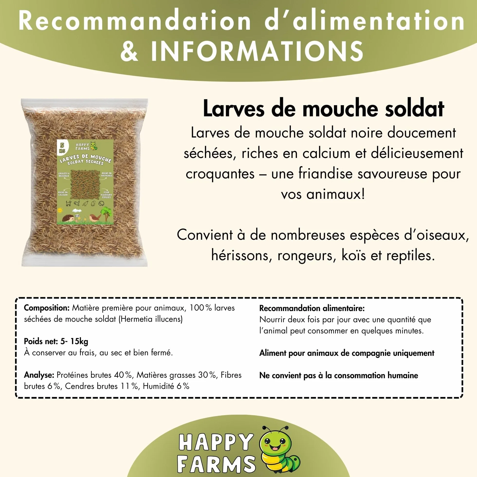 Larves de Mouches Soldats séchées 5 kg – Aliment pour Oiseaux Sauvages, Poules et hérissons