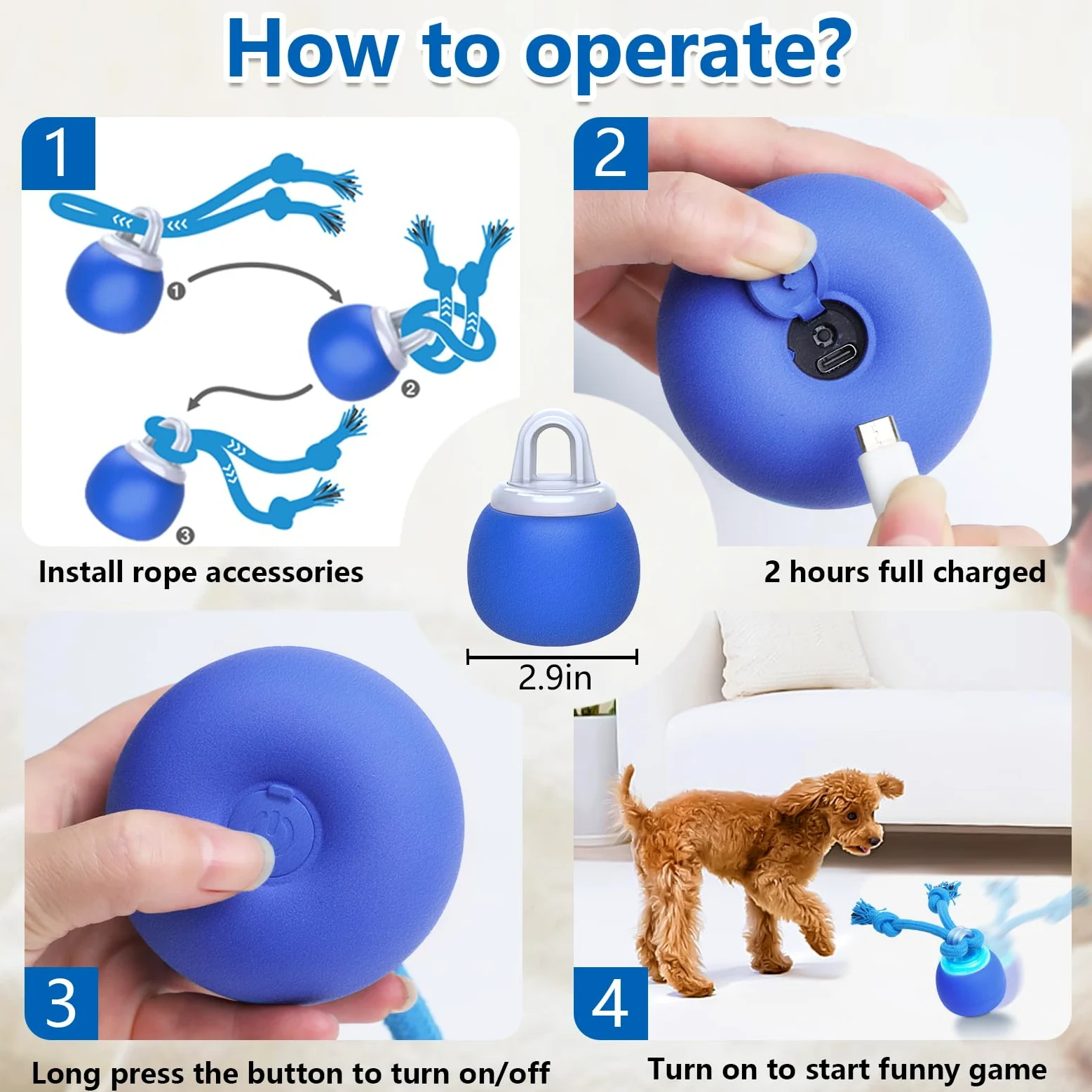 Saolife Jouet interactif pour chien avec détecteur de mouvement, Jeux Chien Accessoires, Jouet couineur actif pour chiot et chiens de taille moyenne, rechargeable par USB, Wicked Ball