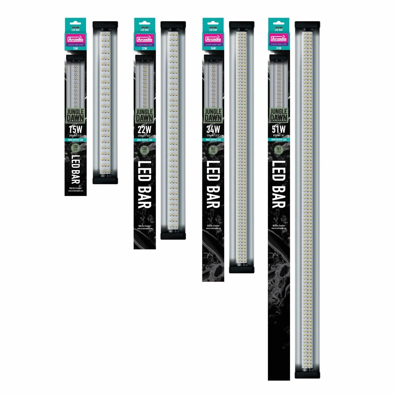 Arcadia Reptile Barre LED Jungle Dawn 34 W 570 mm Kit complet LED à spectre complet