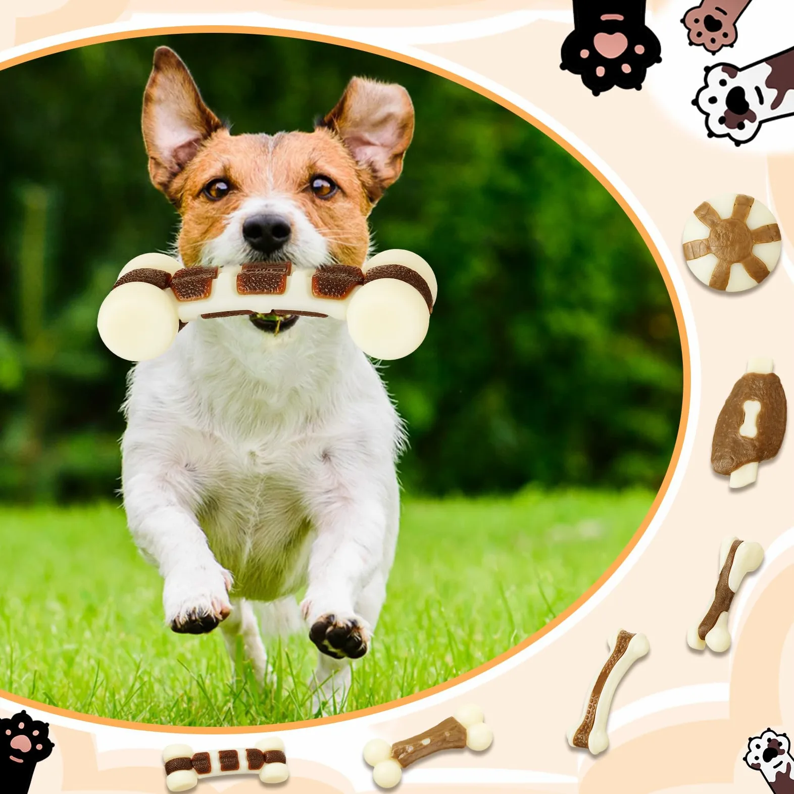 Libima Lot de 6 jouets à mâcher pour mâcheurs agressifs, véritable saveur de bœuf pour chien, jouets à mâcher en nylon durable pour chiots de petite race