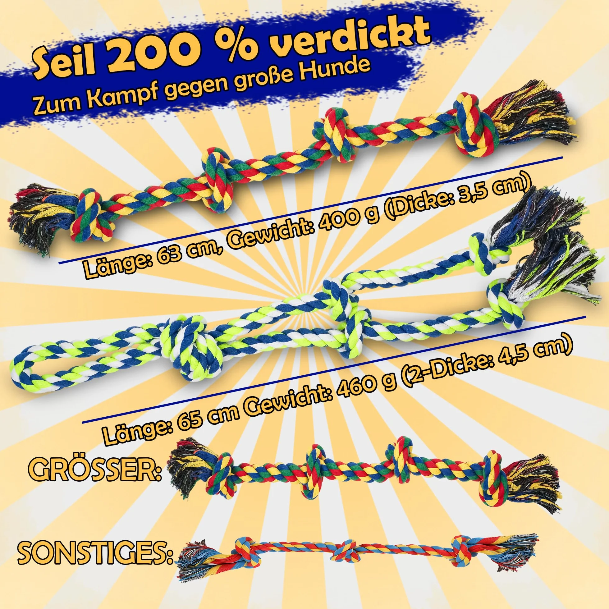 Jouet en Corde pour Chien Grande Taille 2 Pièces 100% Coton pour Mâcheurs Agressifs