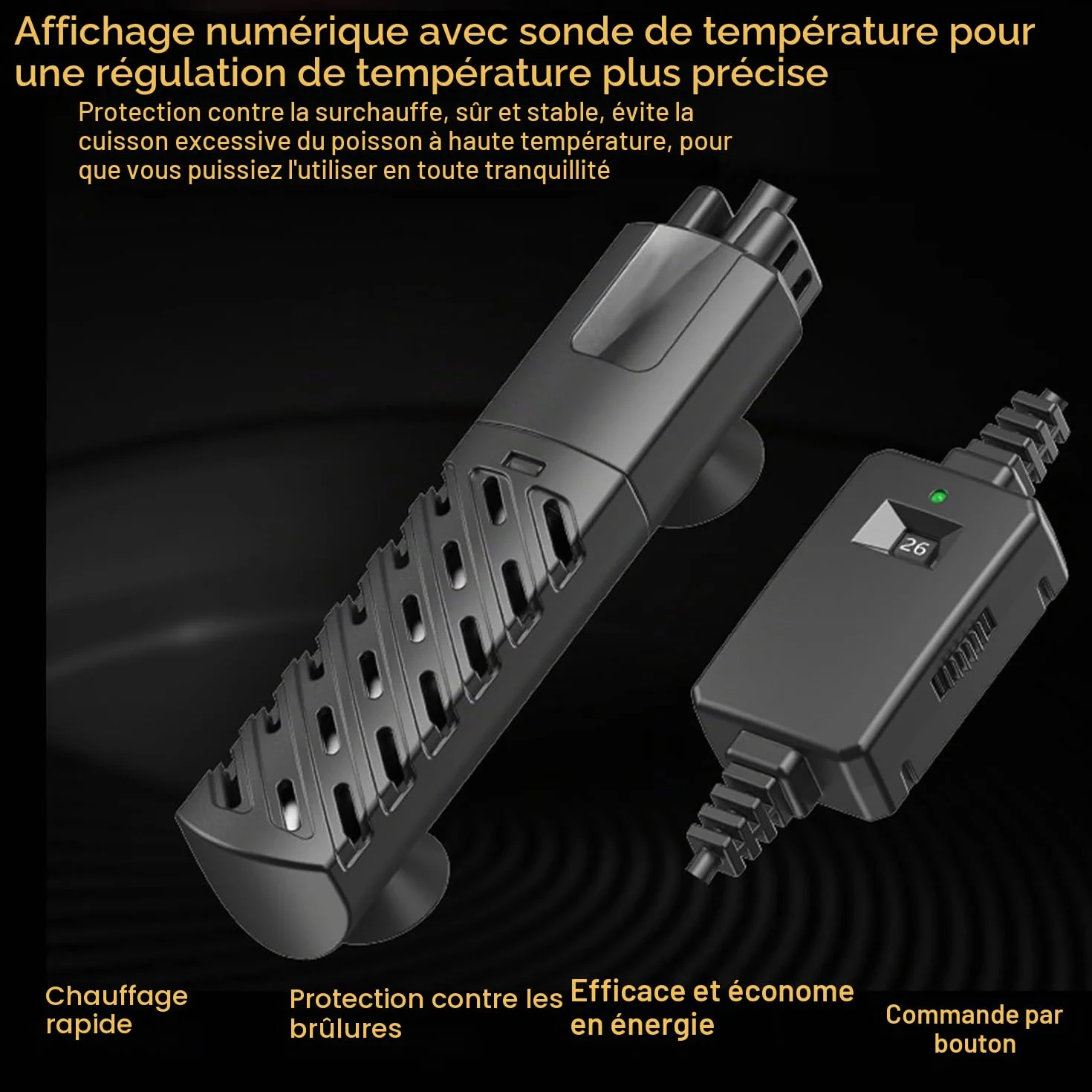 GERUI Mini chauffage d'aquarium 75 W 40 L, 100-240 V 50/60 Hz, plage de contrôle de la température : 20 ℃ -34 °C, utilisé pour aquarium et aquarium PTC, isolation automatique constante de la