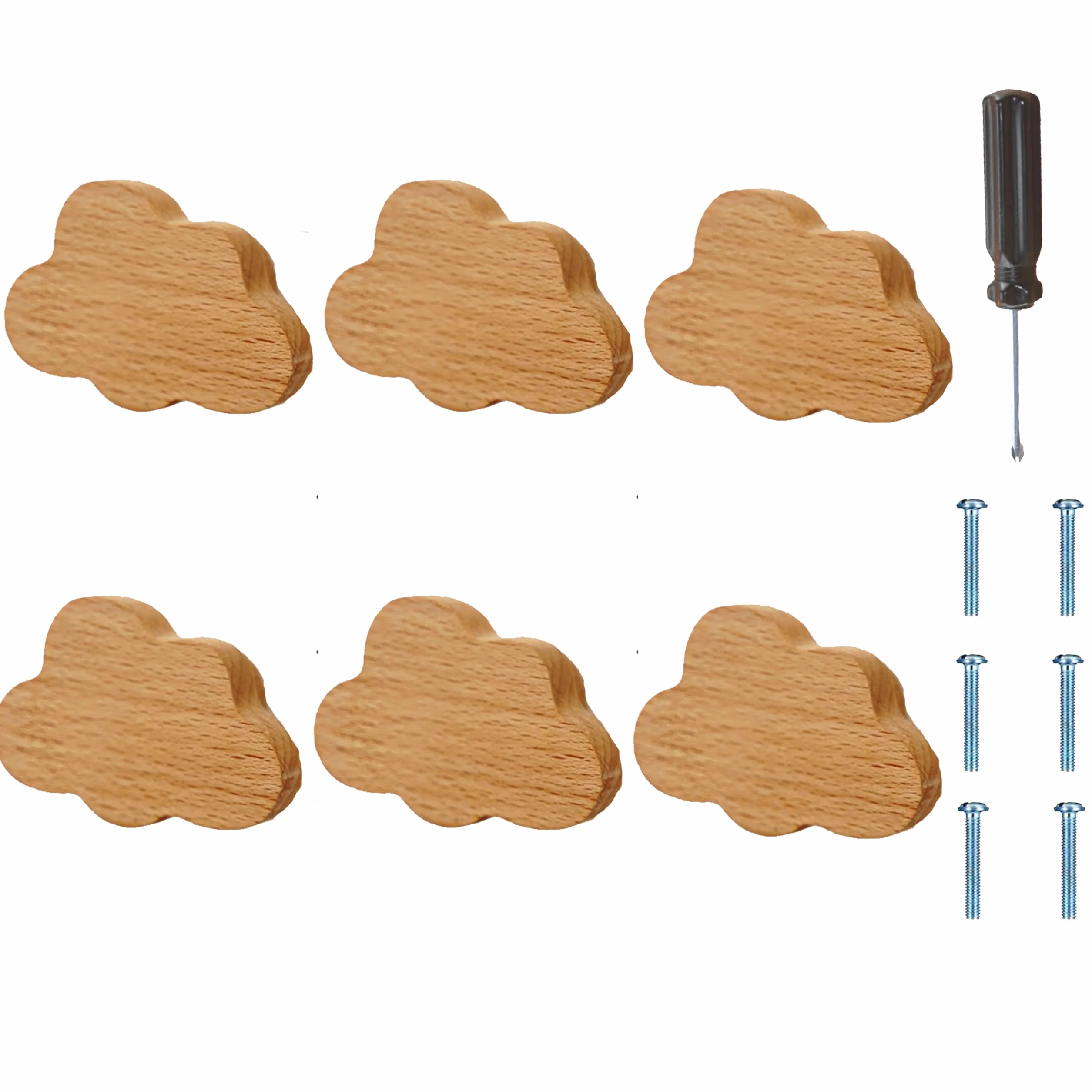 Boutons d'Armoire en Bois pour Chambre d'Enfant - Lot de 6, Poignées Nuage