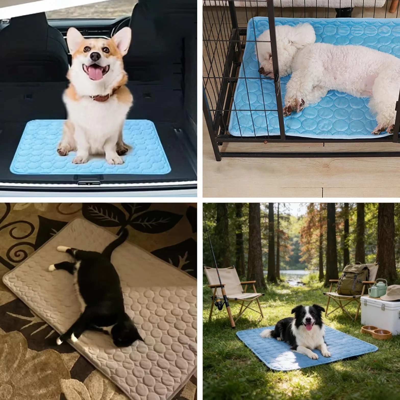 Tapis Rafraîchissant Auto-Refroidissant pour Chien 55x70cm Bleu Antidérapant Lavable