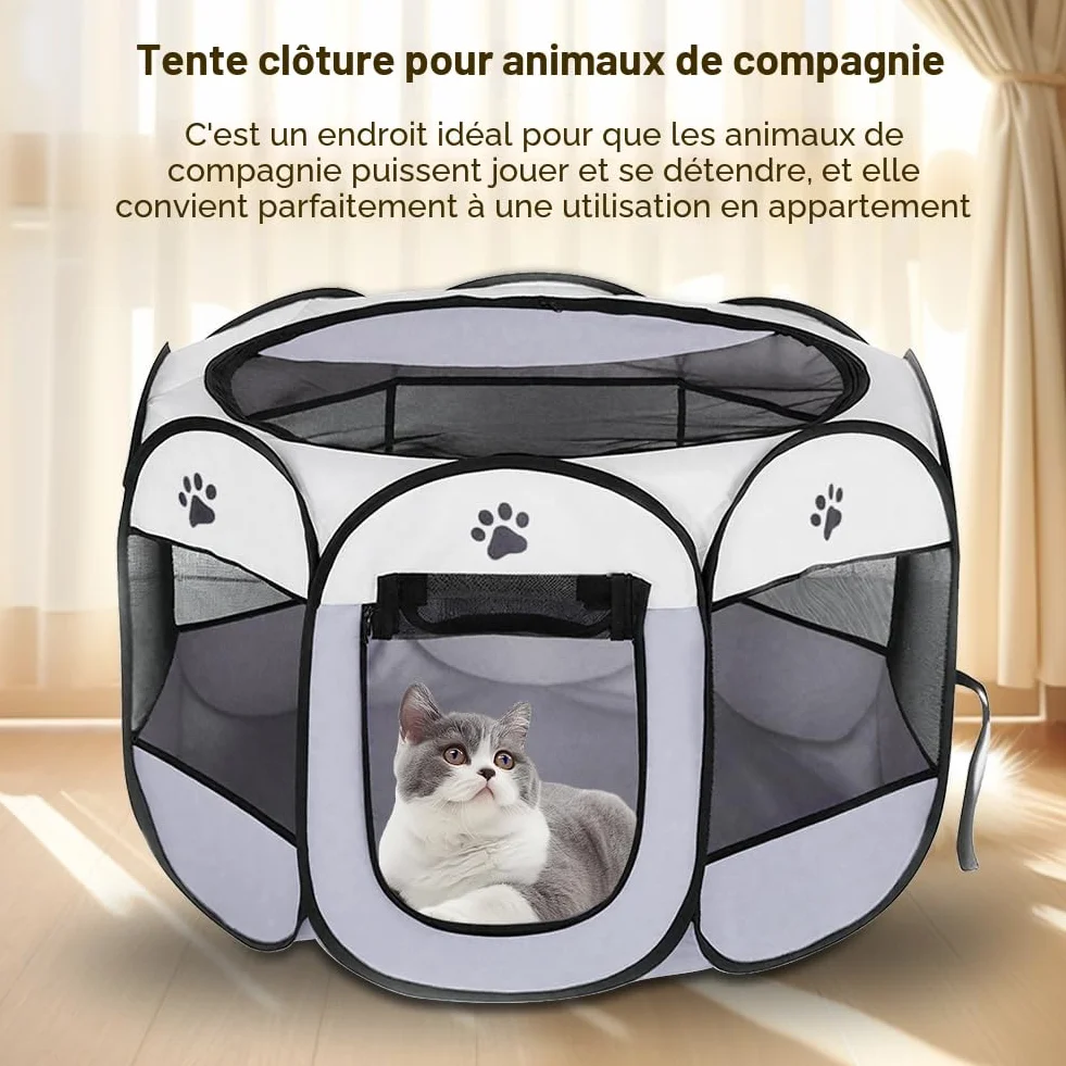 Parc Pliable pour Chiots 74x74x43cm, Enclos Portable pour Petits Animaux Gris