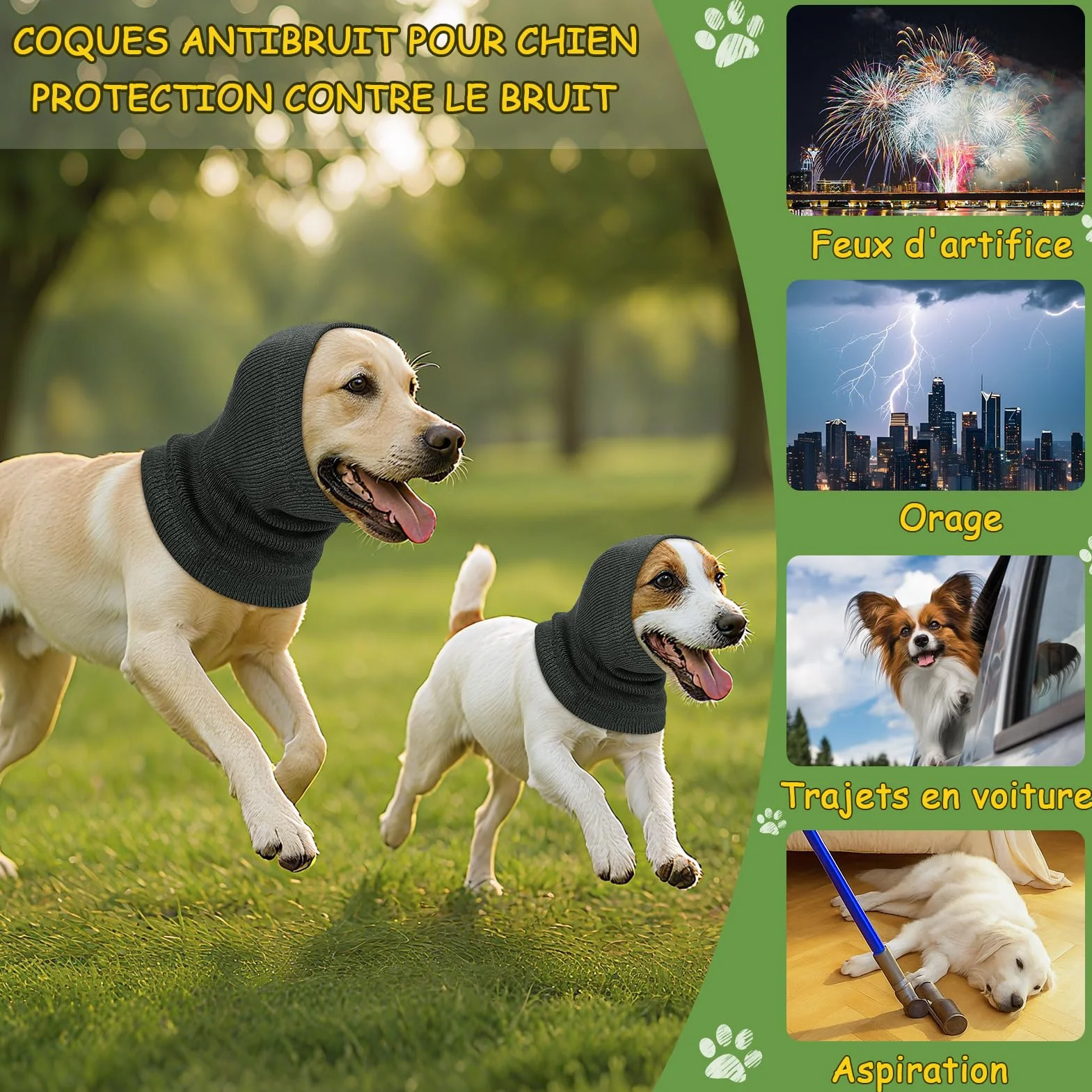 Kiiwah Cache-Oreilles pour Chien, Snood Cache Chien pour Protection Contre le Bruit, Bandeau pour Soulager l'anxiété, Annulation du Bruit pour Feux d'artifice, Orages, Aide au Toilettage