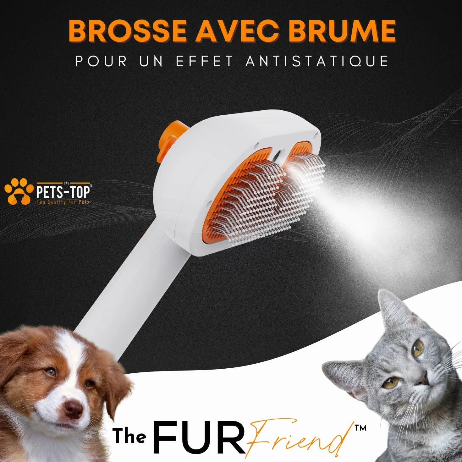 Brosse Chat Vapeur Autonettoyante PETS-TOP - Toilettage Chats et Chiens - Démêlante Poils Longs et Courts