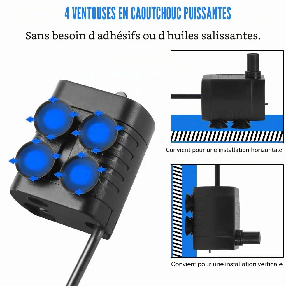Flintronic Pompe Eau Submersible Aquarium Pump Ajustable 200L/H 3W Ultra-Silencieux USB 1.4m