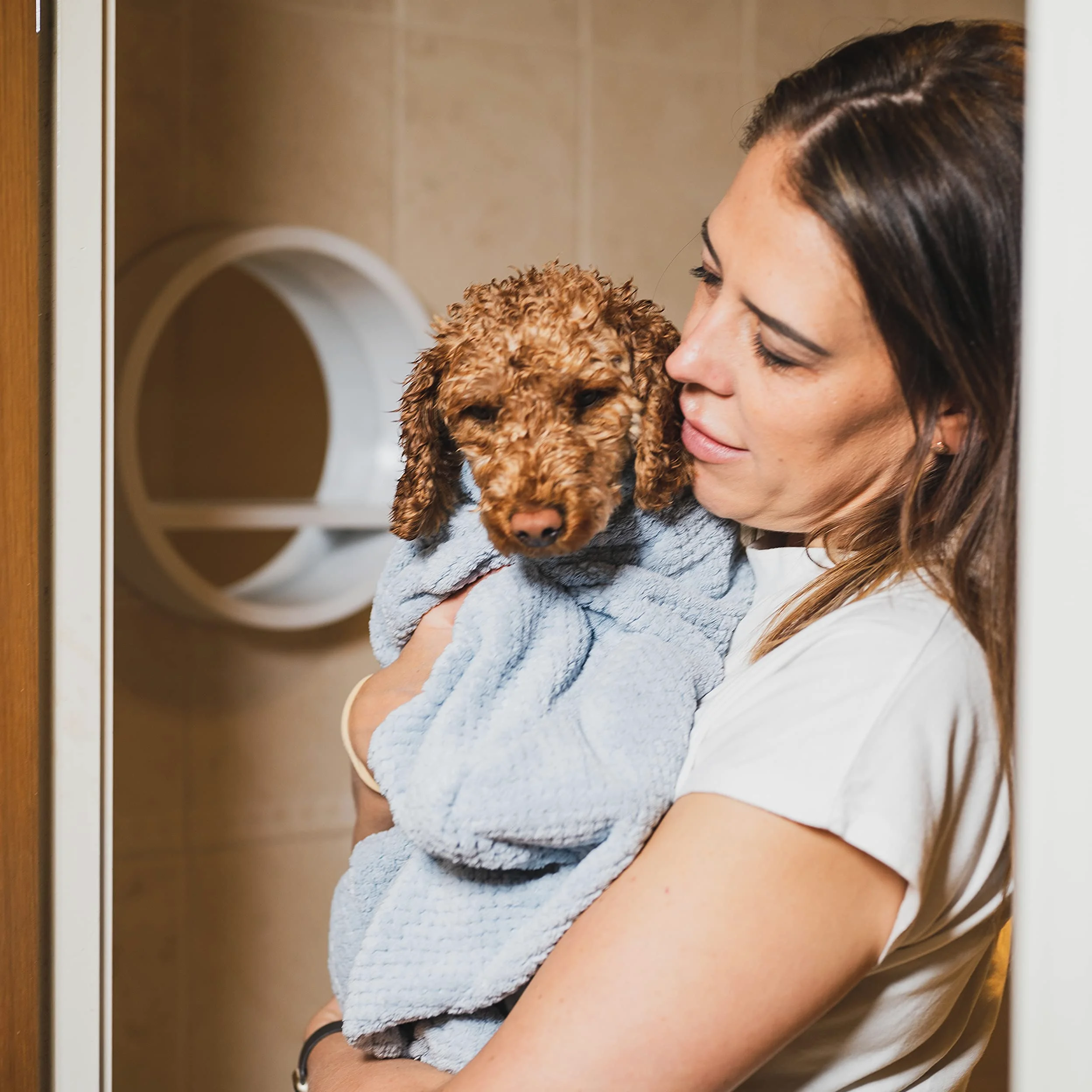 pet wiz Sac de séchage pour chien en microfibre de qualité supérieure - Super absorbant et à séchage rapide - Serviette de bain (M, bleu ciel)