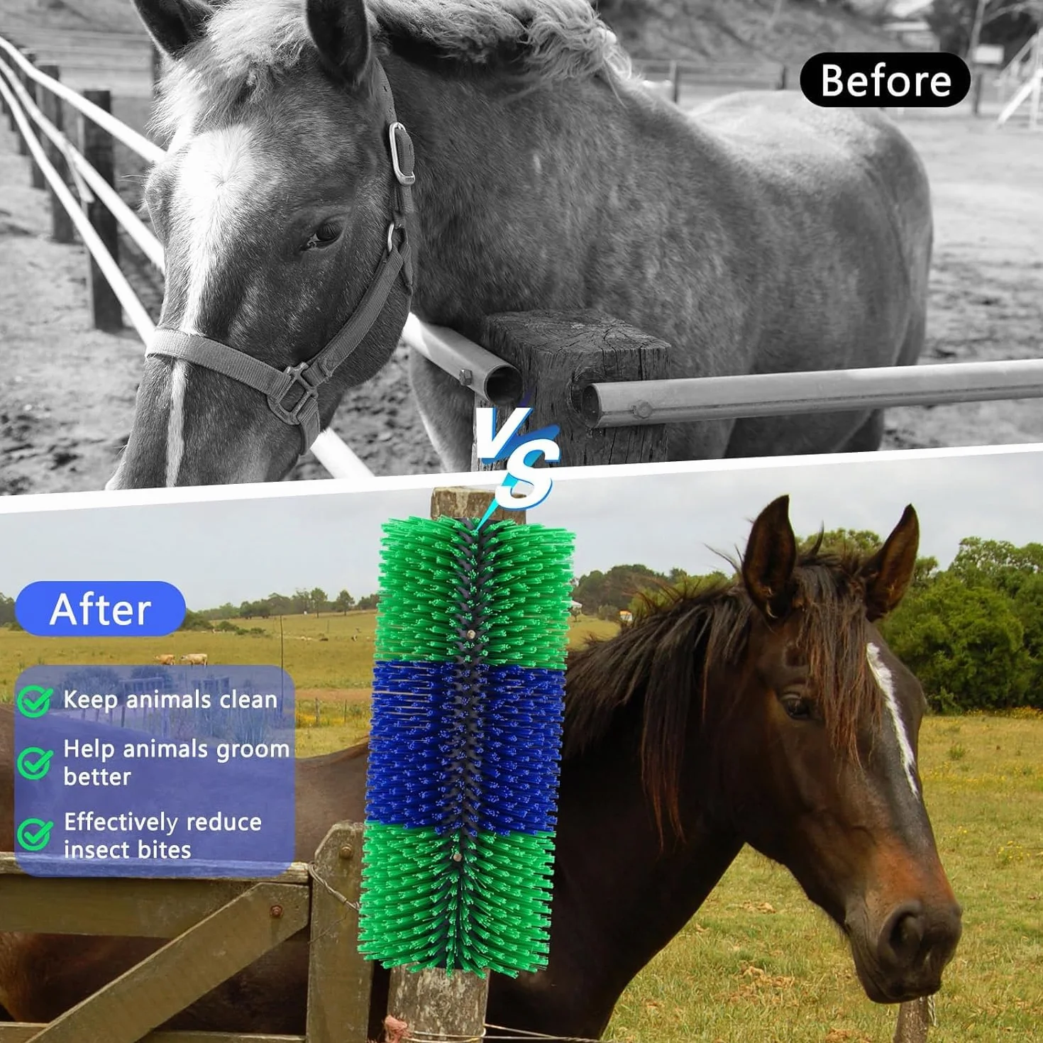 Brosses à gratter pour bétail, brosse de massage complet pour chevaux, vaches, moutons, cochons (2 pièces)