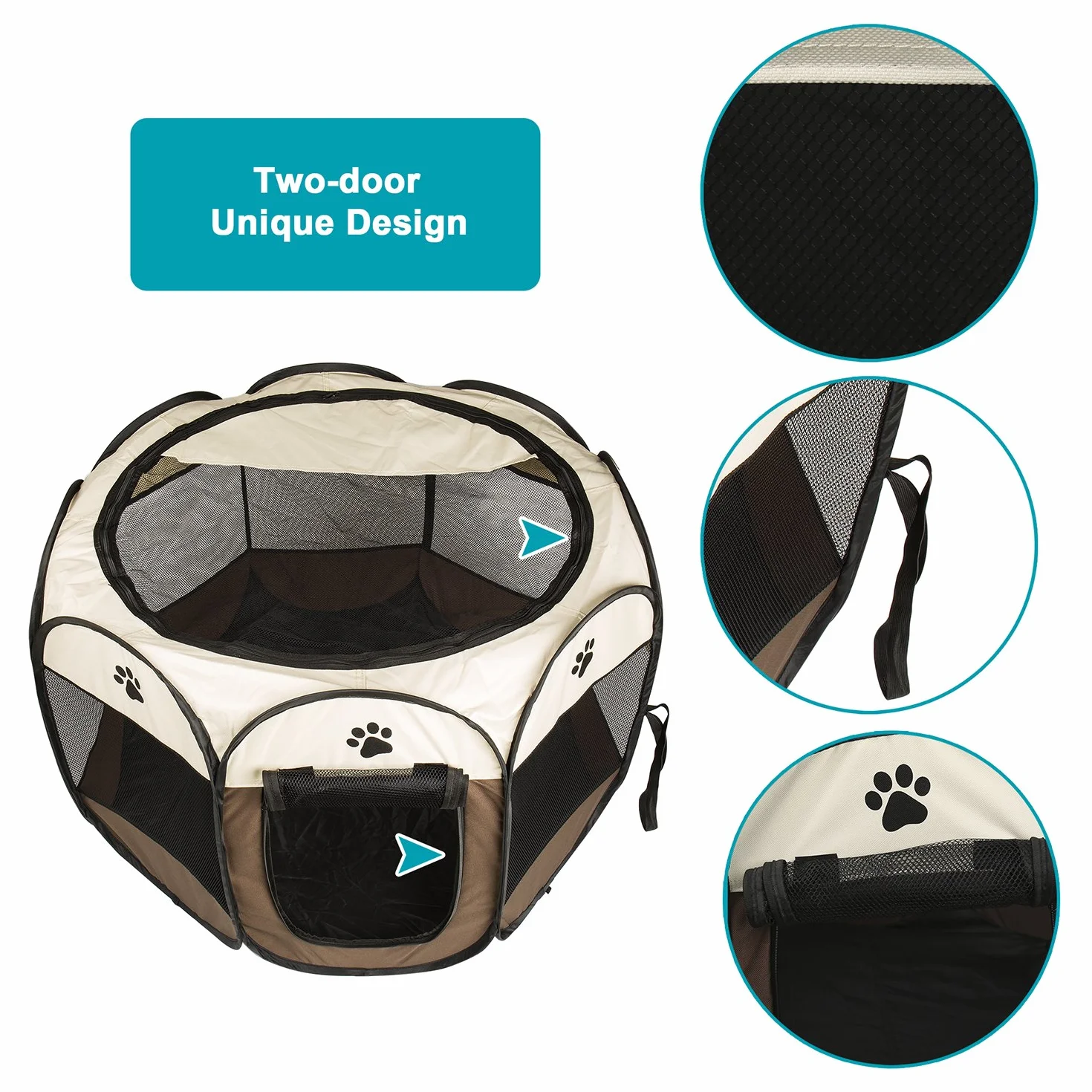 Parc pour Chien Pliable en Tissu Oxford pour Petits Animaux Intérieur Extérieur avec Sac de Transport Café S