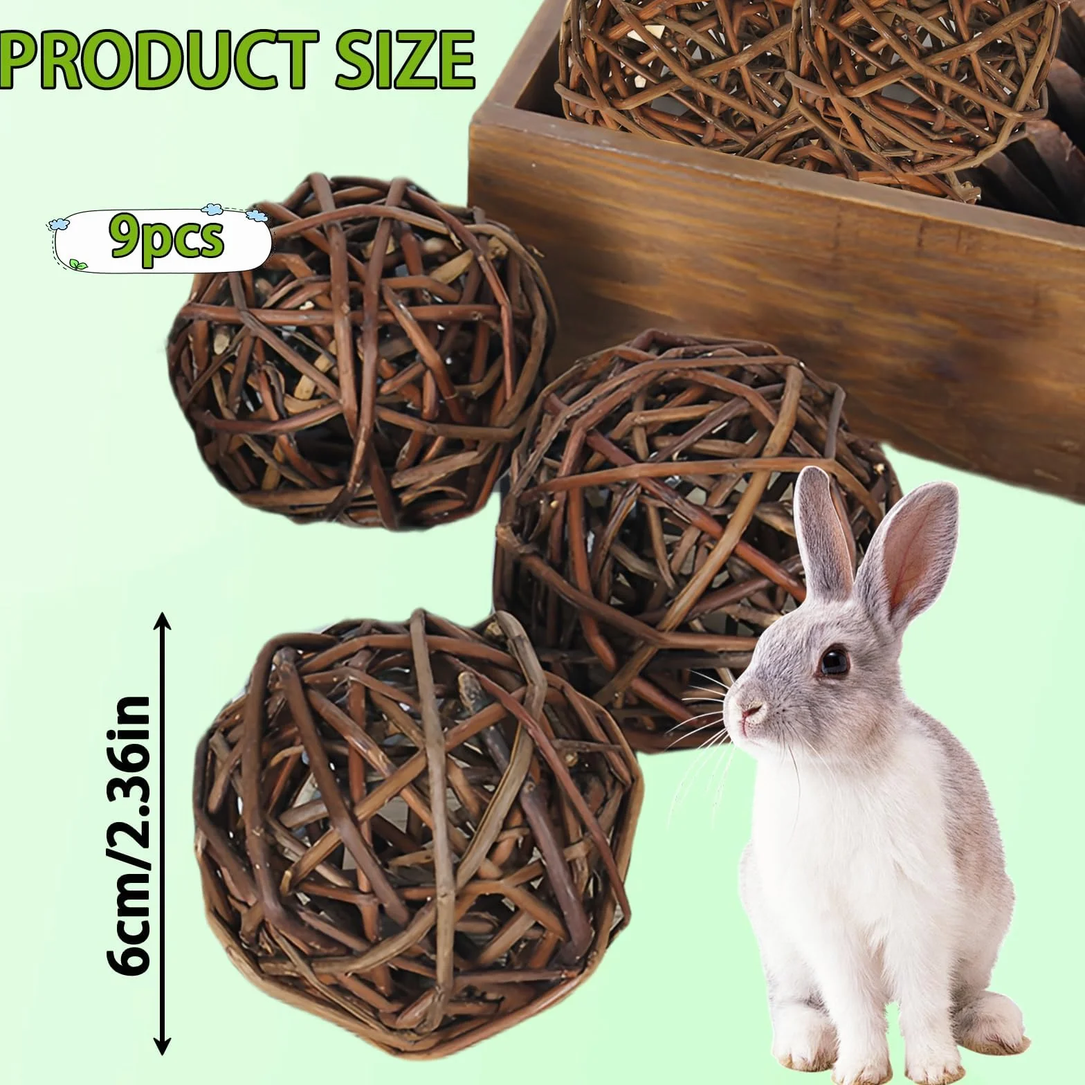 Jouet Lapin 9 Pièces Boules à Mâcher Naturel pour Petits Animaux Lapins Cobayes Hamsters (6cm)