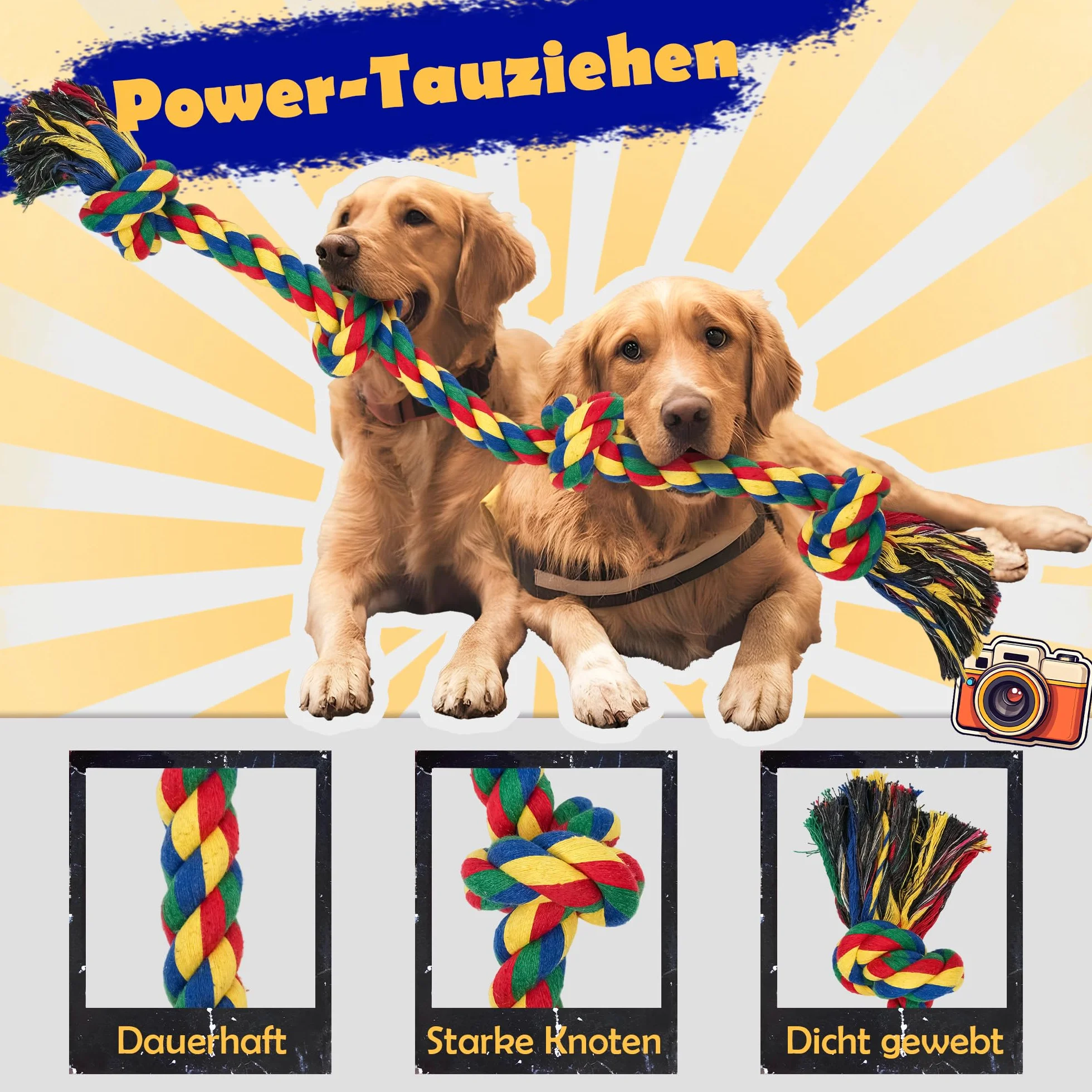 Jouet en Corde pour Chien Grande Taille 2 Pièces 100% Coton pour Mâcheurs Agressifs