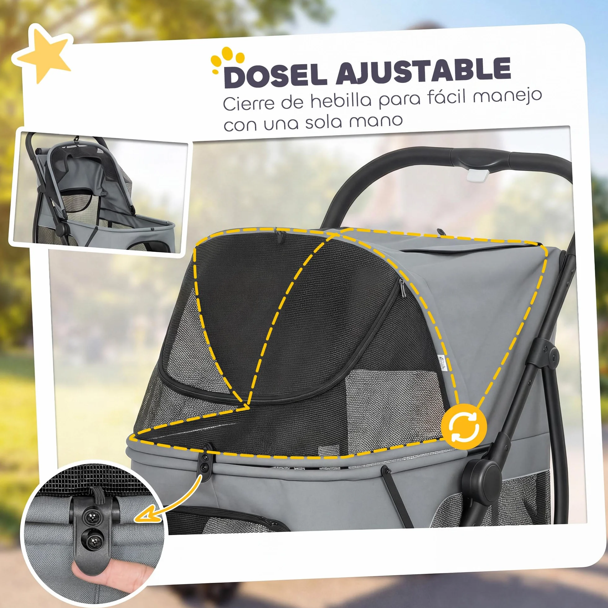 PawHut Poussette pour chiens 3 roues tout terrain charge 20 kg 92 x 63 x 95