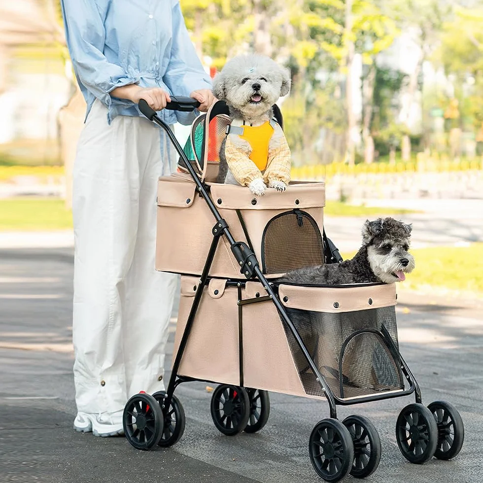 OHMG Poussette double pour chien Chat,3-en-1 Pliable poussette pour 2 animaux jusqu'à 25 kg, Transporteur pour chats,Sac de transport pour cage pour chien,Poussette Buggy,Détachables