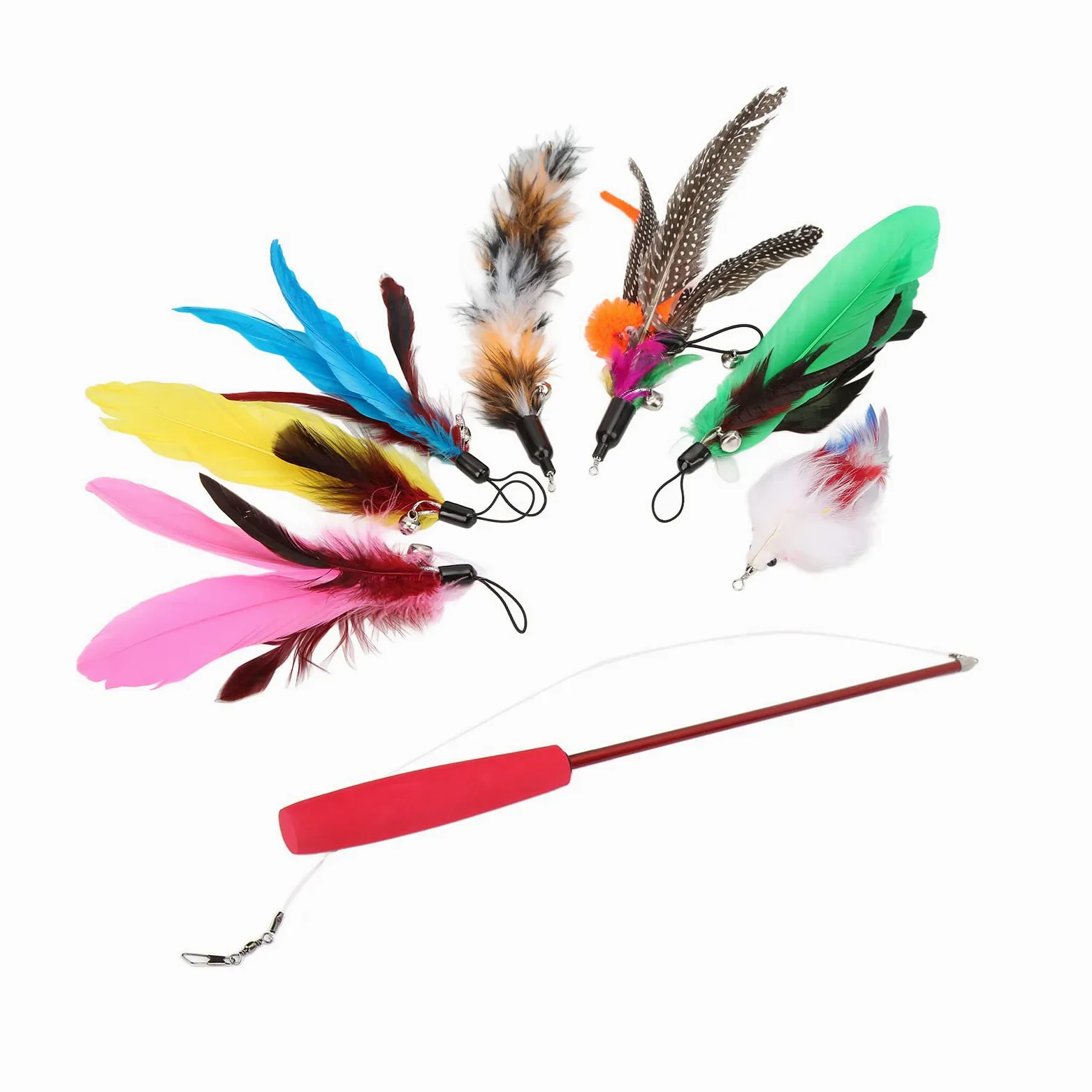 Baguette en Plumes de Chat, Jouet rétractable, 3 Sections, Jouet interactif en Plumes pour Chats et Chatons, 9 pièces
