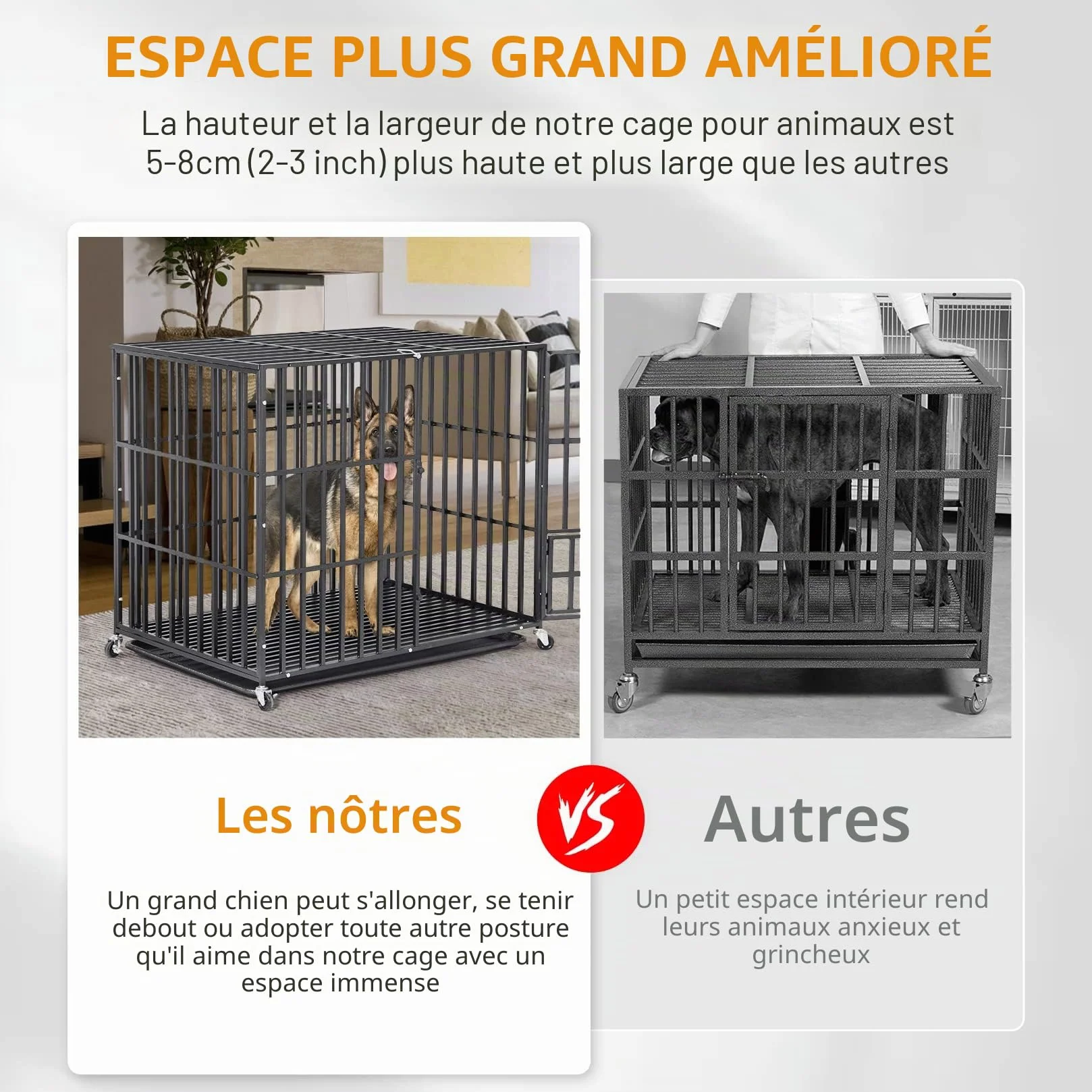 Cage Chien Interieur Solide Métal 117x96x84cm Grand Chien Caisse Transport XXL Roulette 3 Porte Plateau Amovible