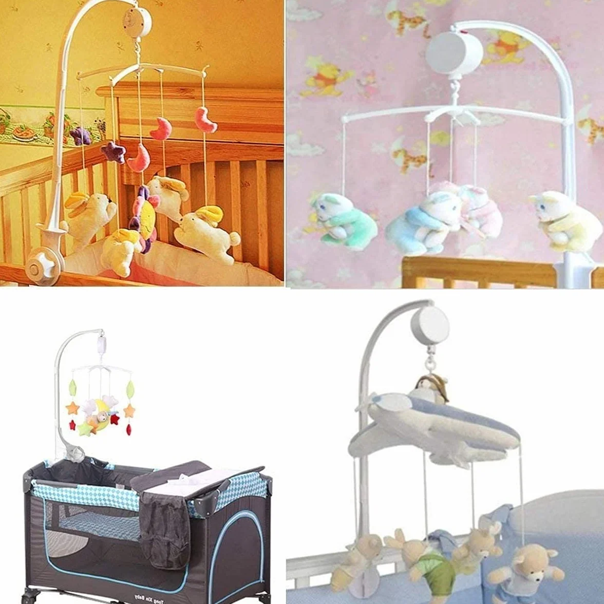 Mobile musical pour bébé avec boîte à musique remontable et jouets rotatifs, convient aux barreaux jusqu'à 5 cm