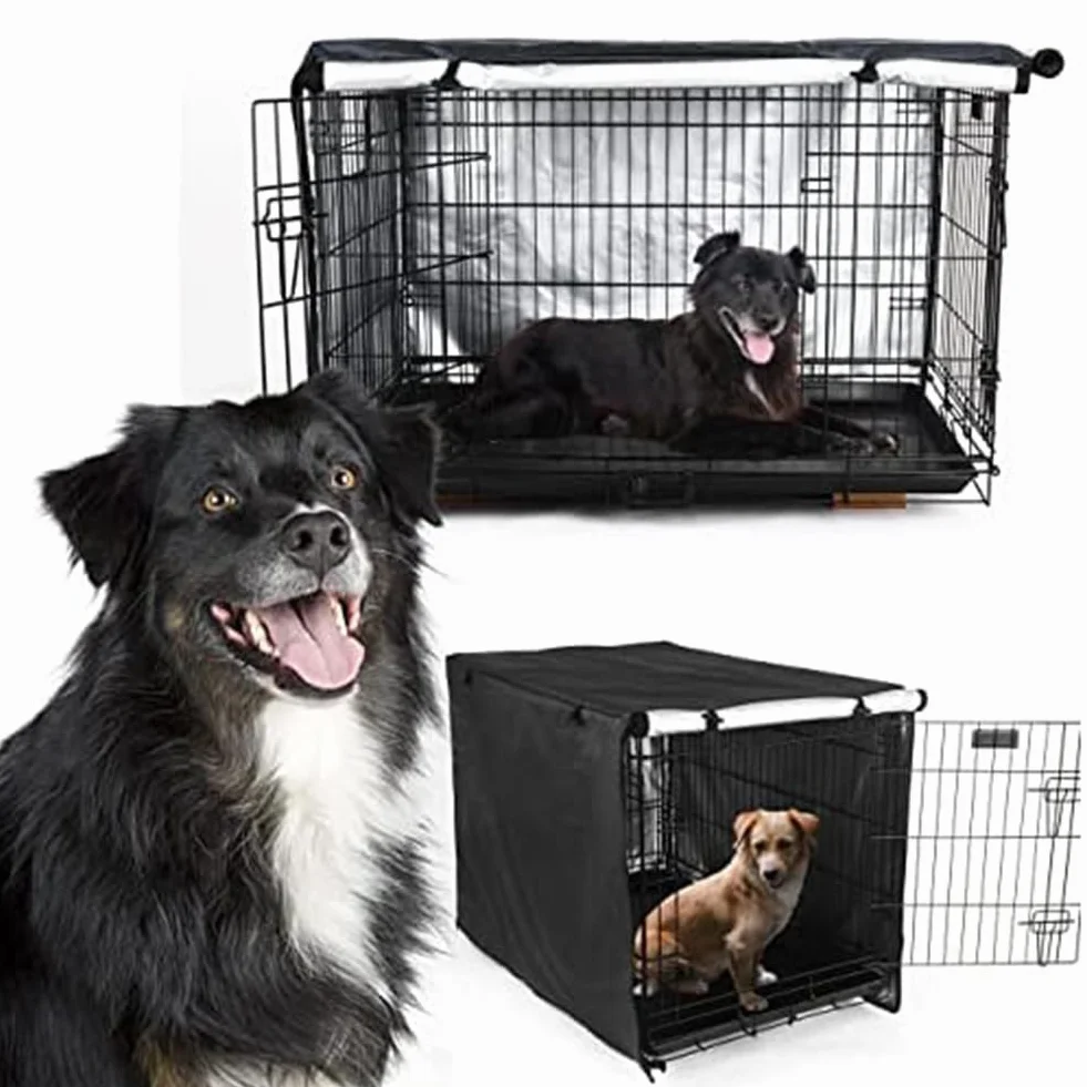 Housse de cage pour chien en tissu Oxford 210D robuste extérieur noir 124,5 x 79 cm