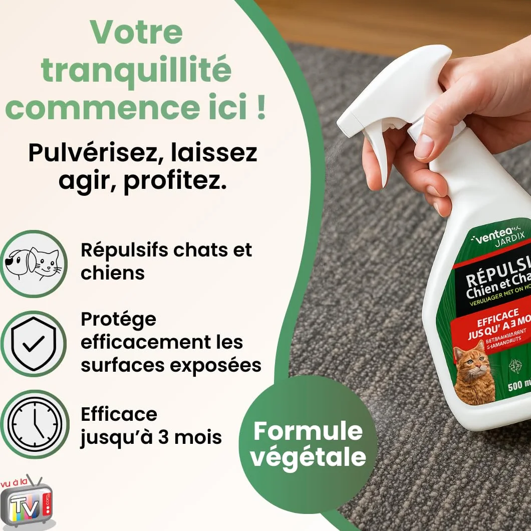 Venteo Spray Repulsif Chat Exterieur Interieur 500 ML Protection Jardins Contre Marquage