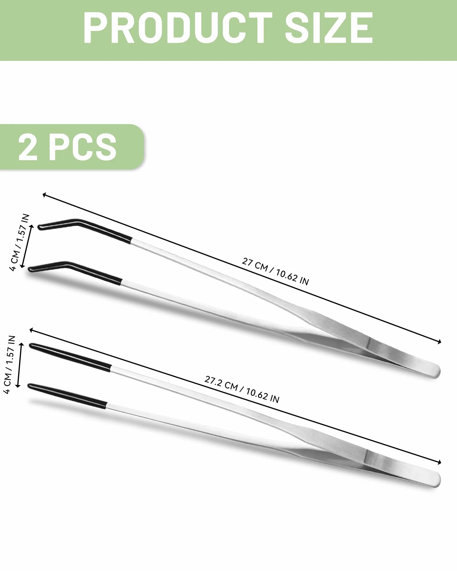 Lot de 2 Pinces pour Reptiles en Acier Inoxydable 27cm Droite et Courbée avec Embout Caoutchouc