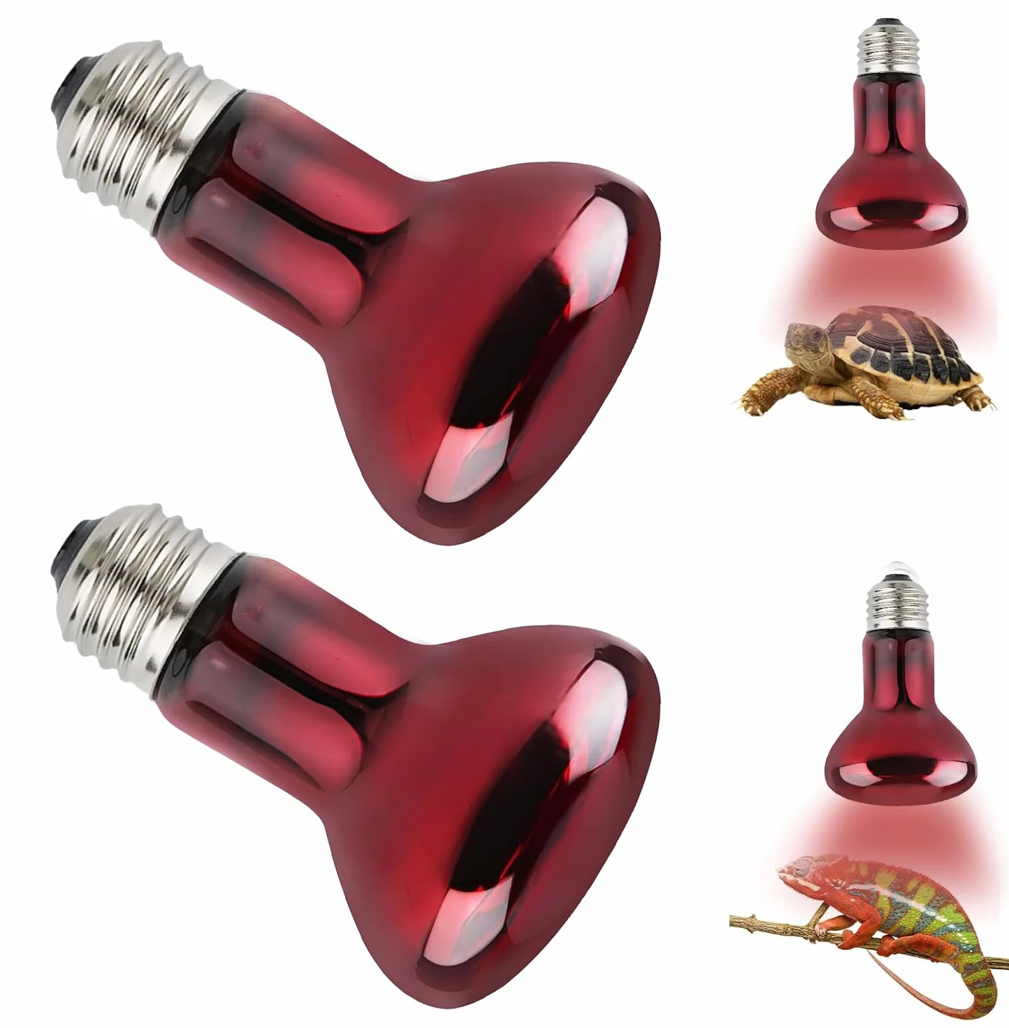 Lampe Chauffante Infrarouge E27 50W Rouge pour Reptiles, 2 Pièces