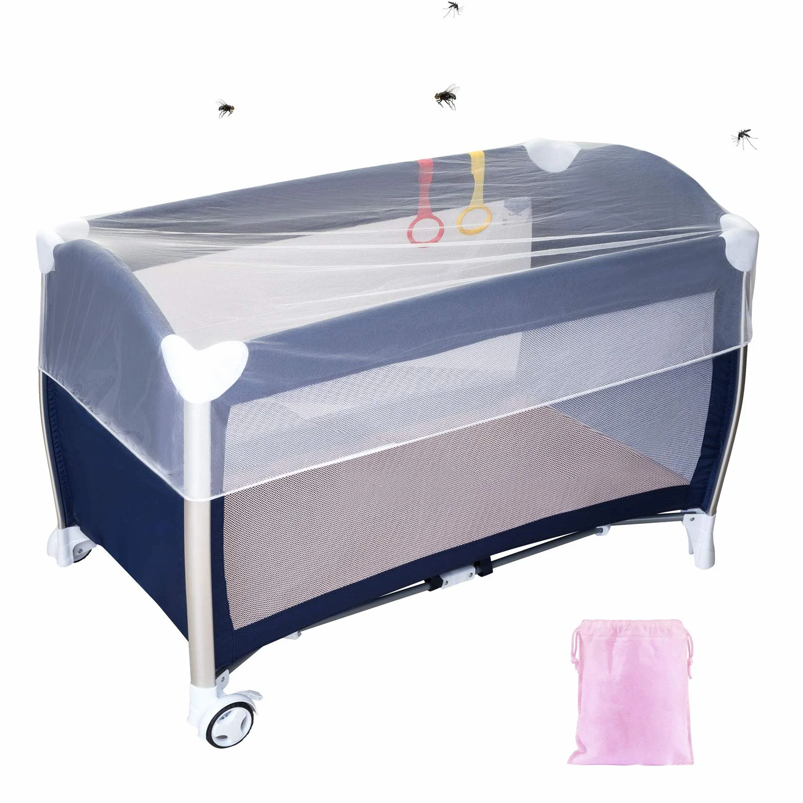 LEMESO Moustiquaire Universelle Anti-Insectes pour Poussette, Landau, Auto-siège, Lit Parapluie Taille L