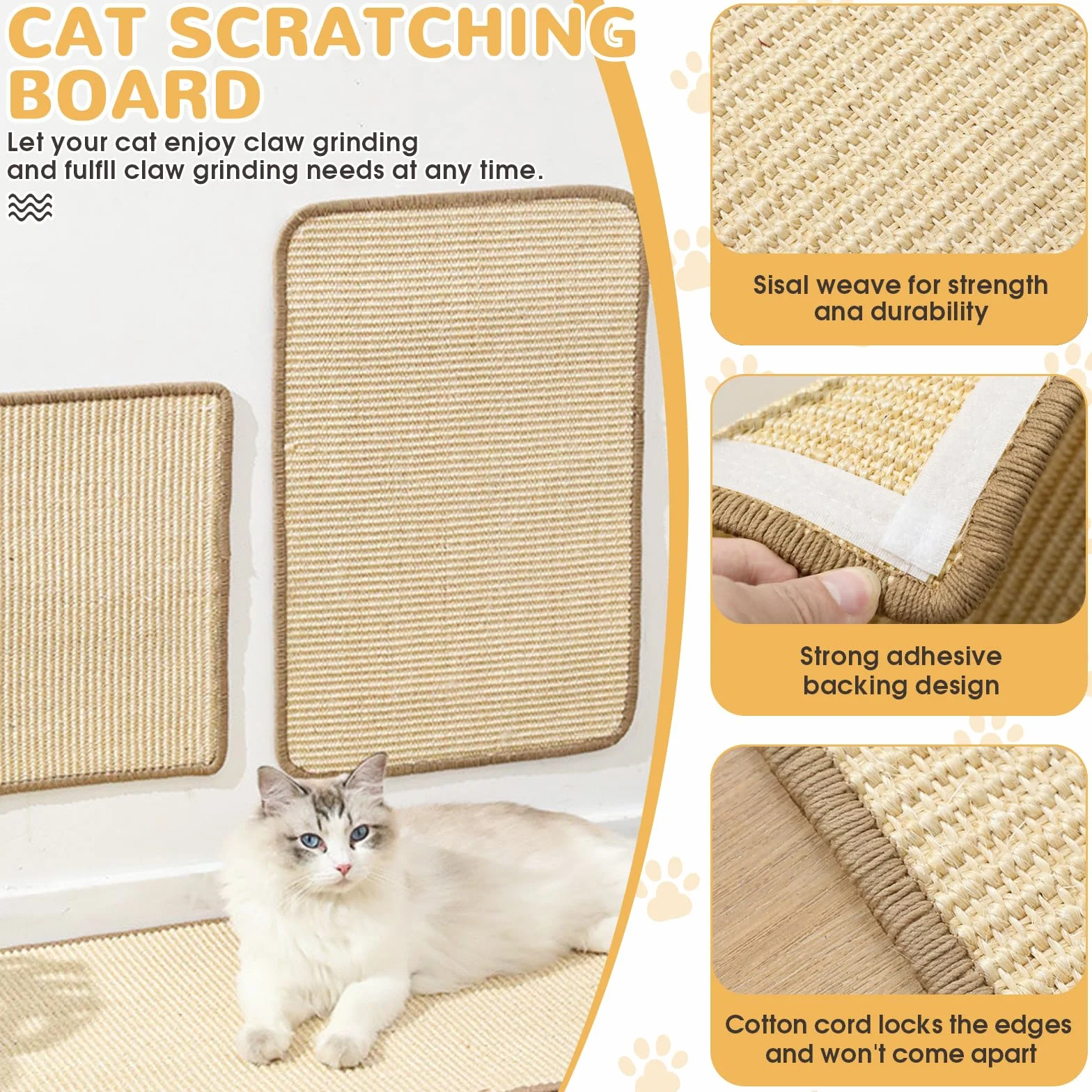 KOUHA Lot de 2 Tapis à Gratter pour Lapin Sisal Naturel Protège Canapés