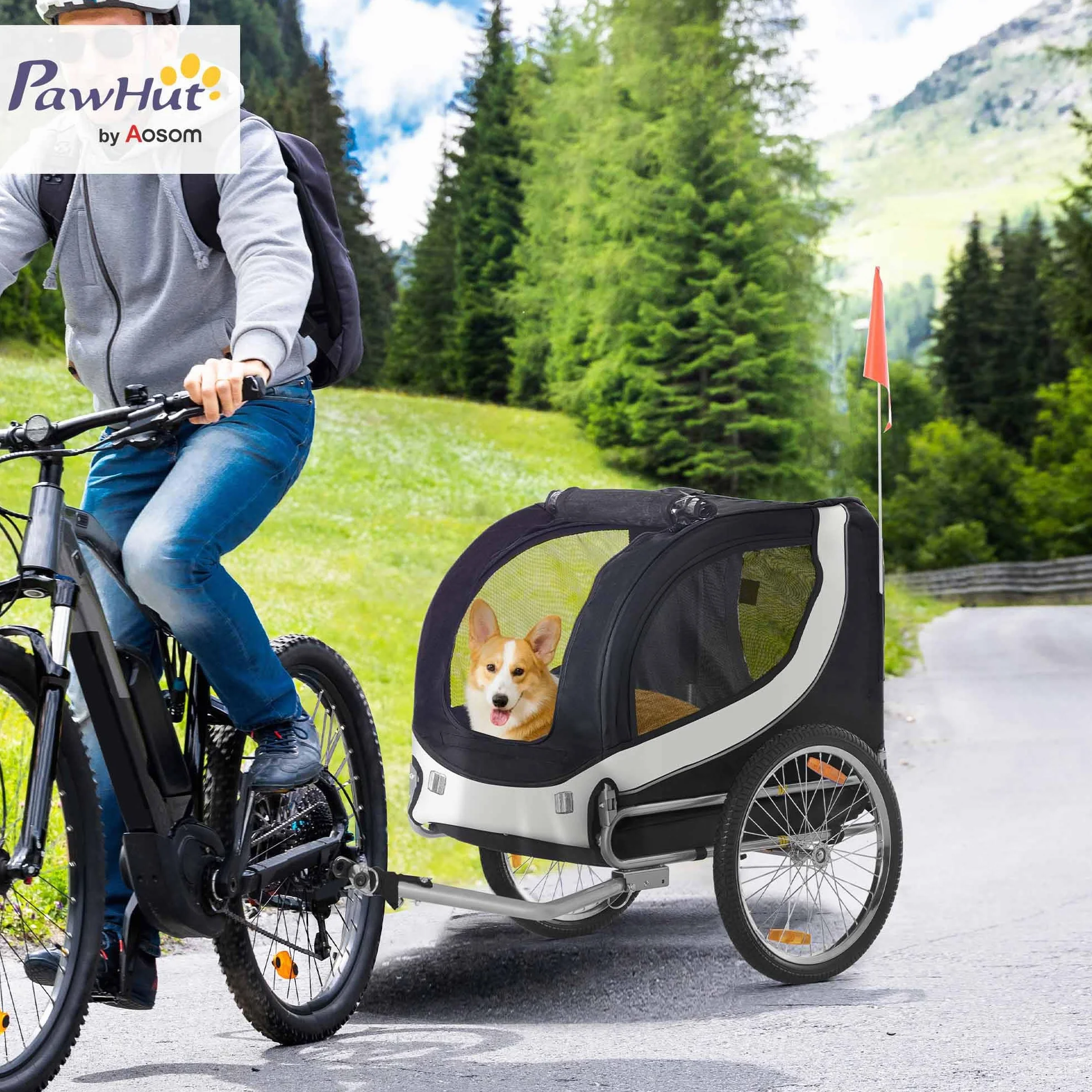 HOMCOM Remorque Velo pour Chien avec Drapeau et 8 Reflecteurs