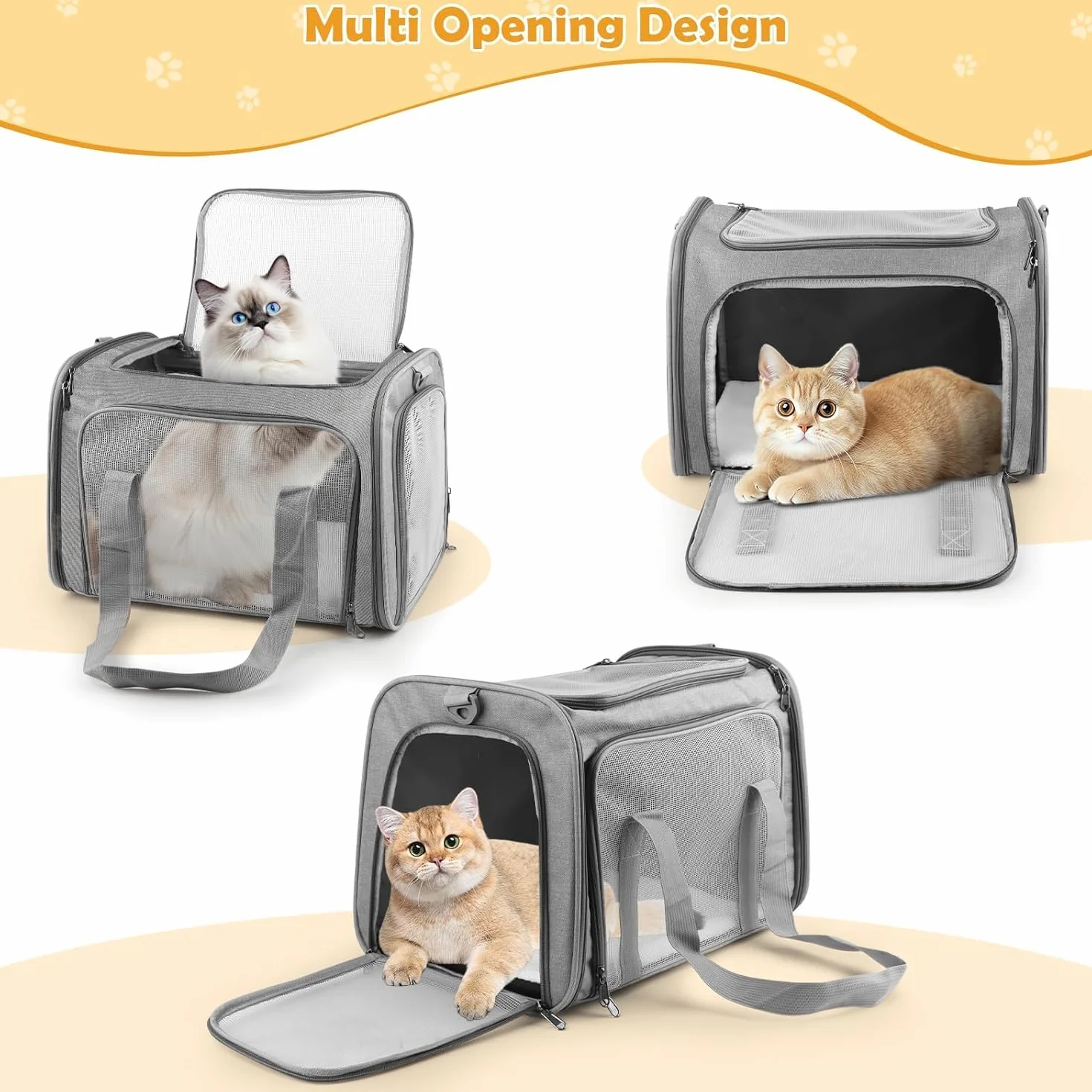 Sac Transport Chat, Sac Transport Chien d'Extérieur Pliable et Respirant, 45 x 30 x 30 cm, Caisse de Transport Chat avec Matelas Souple, Sac Chat Transport