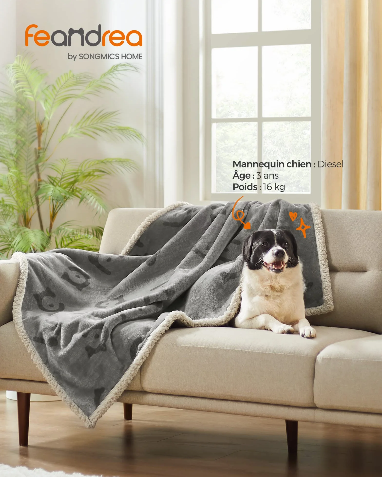 Feandrea Couverture Chien Hydrofuge 127 x 101 cm Taille L Lavable en Machine Réversible Protection Canapé Gris