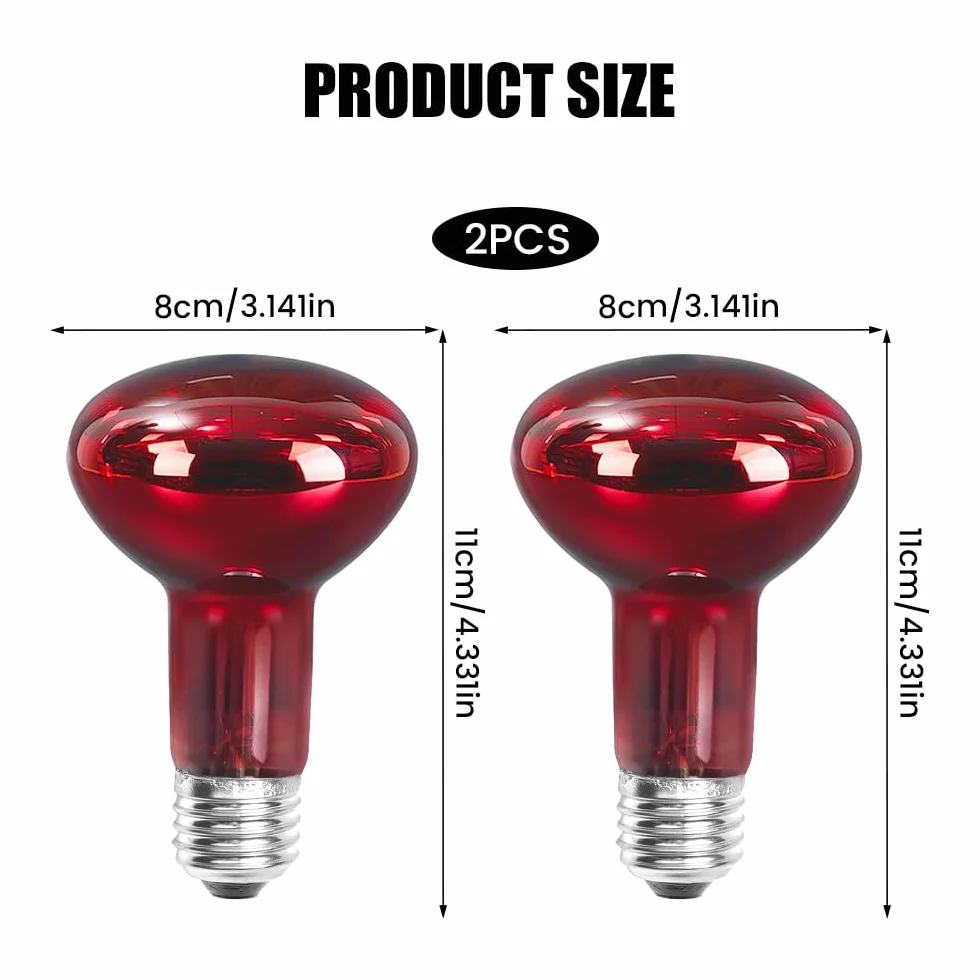 Reptile Ampoules Chauffantes 100W Lampe Chauffante E27 Infrarouge Dimmable 2 Pièces