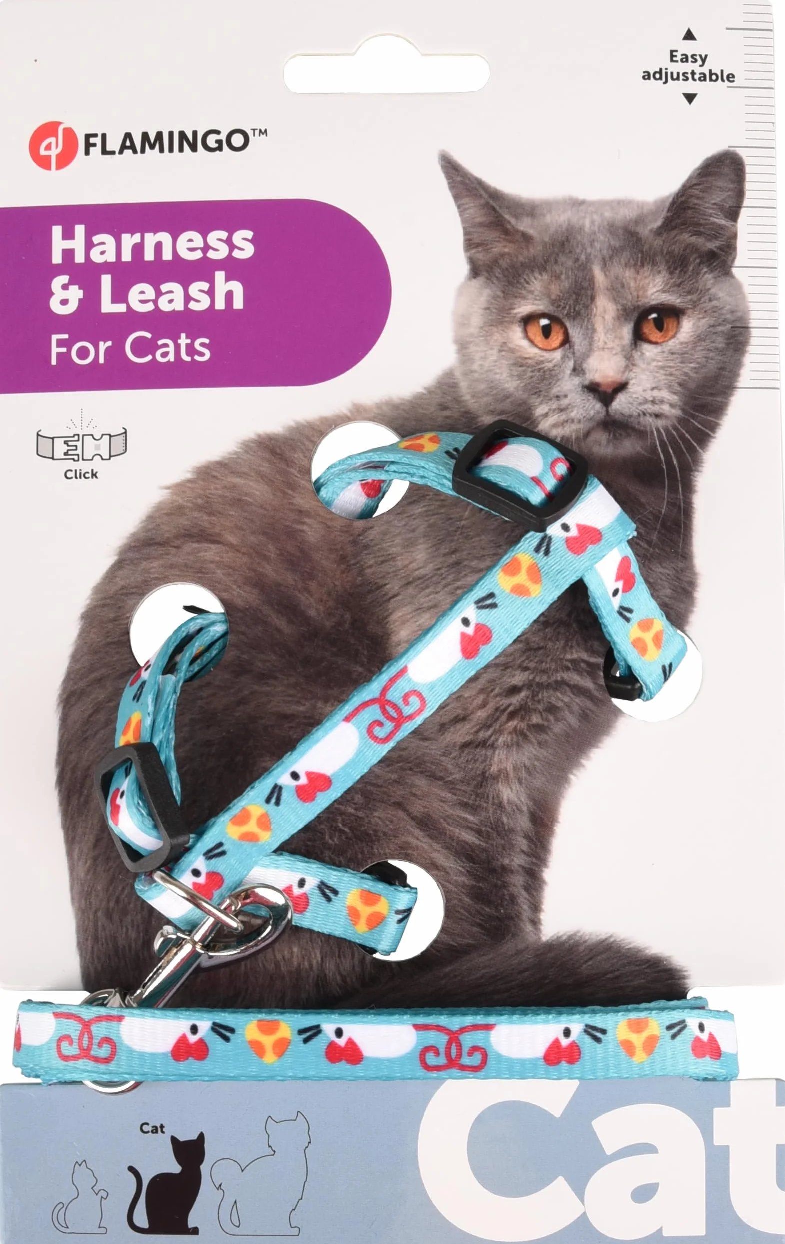Flamingo Harnais avec Laisse Réglable Gilet Réfléchissant Respirant Chat 20-35cm Taille Unique
