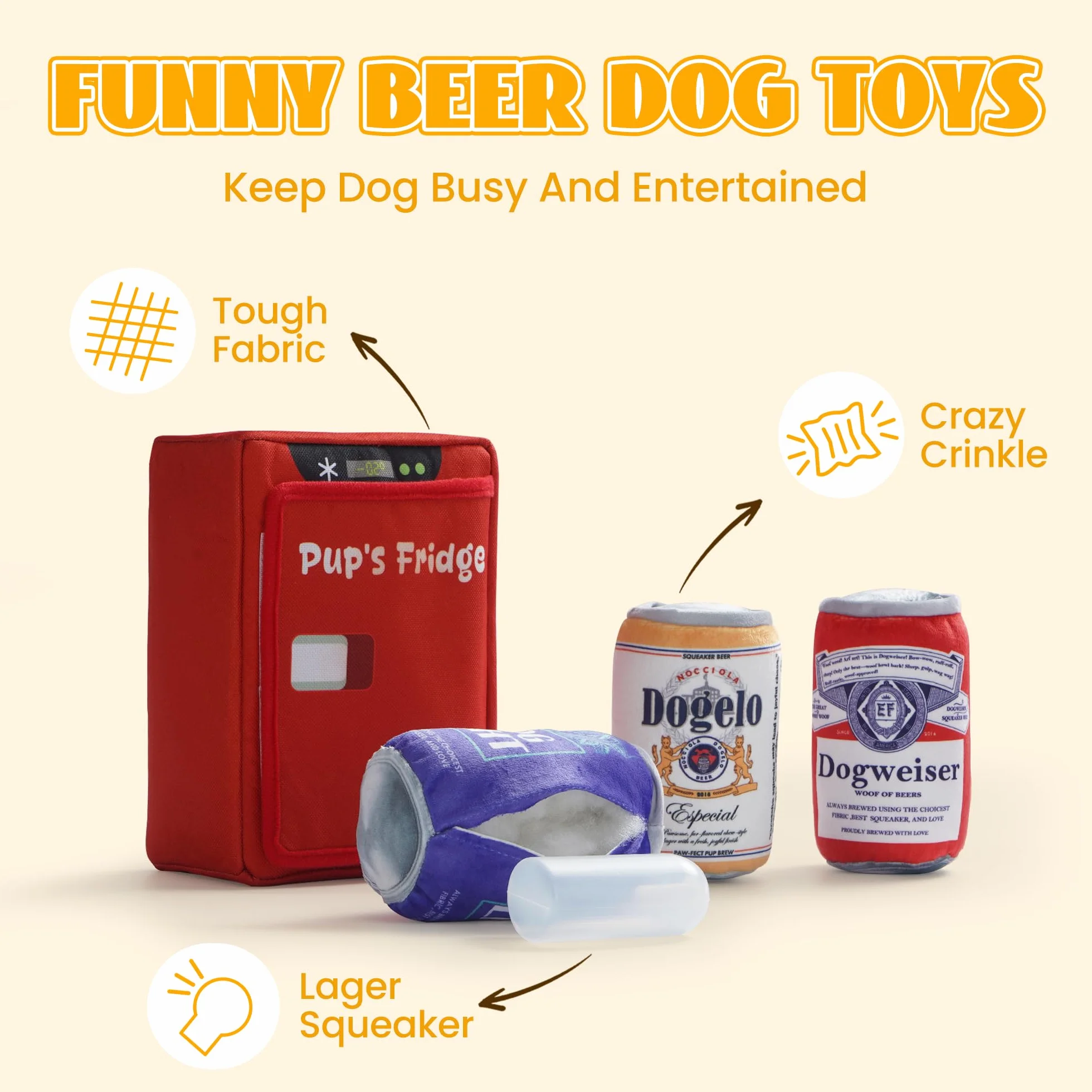 Nocciola Lot de 3 Jouets Amusants en Forme de Bière avec Mini-frigo, Jeu Cache-Cache pour Chiens