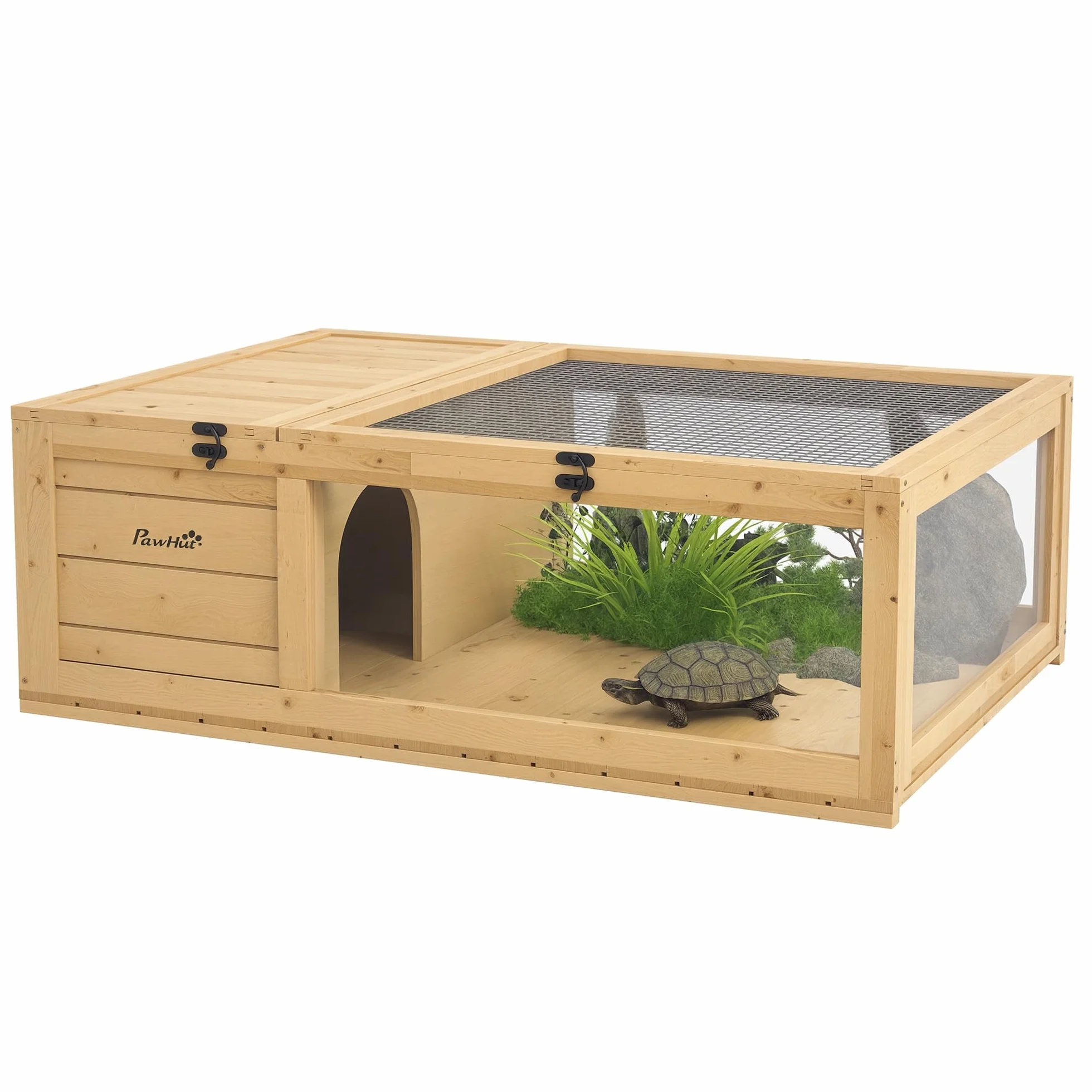 PawHut Maison pour Tortues de Terre avec Espace modulable 91x60,5x32cm Jaune Clair