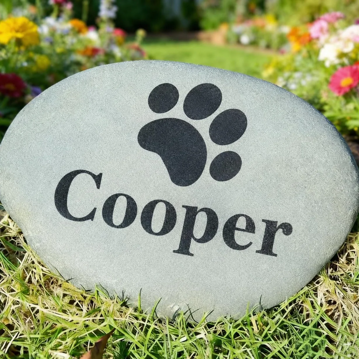 VEELU Plaque Funéraire Personnalisée Chien Chat, Pierre Commémorative Galet Naturel avec Texte, Marqueur Tombe Jardin Cimetière