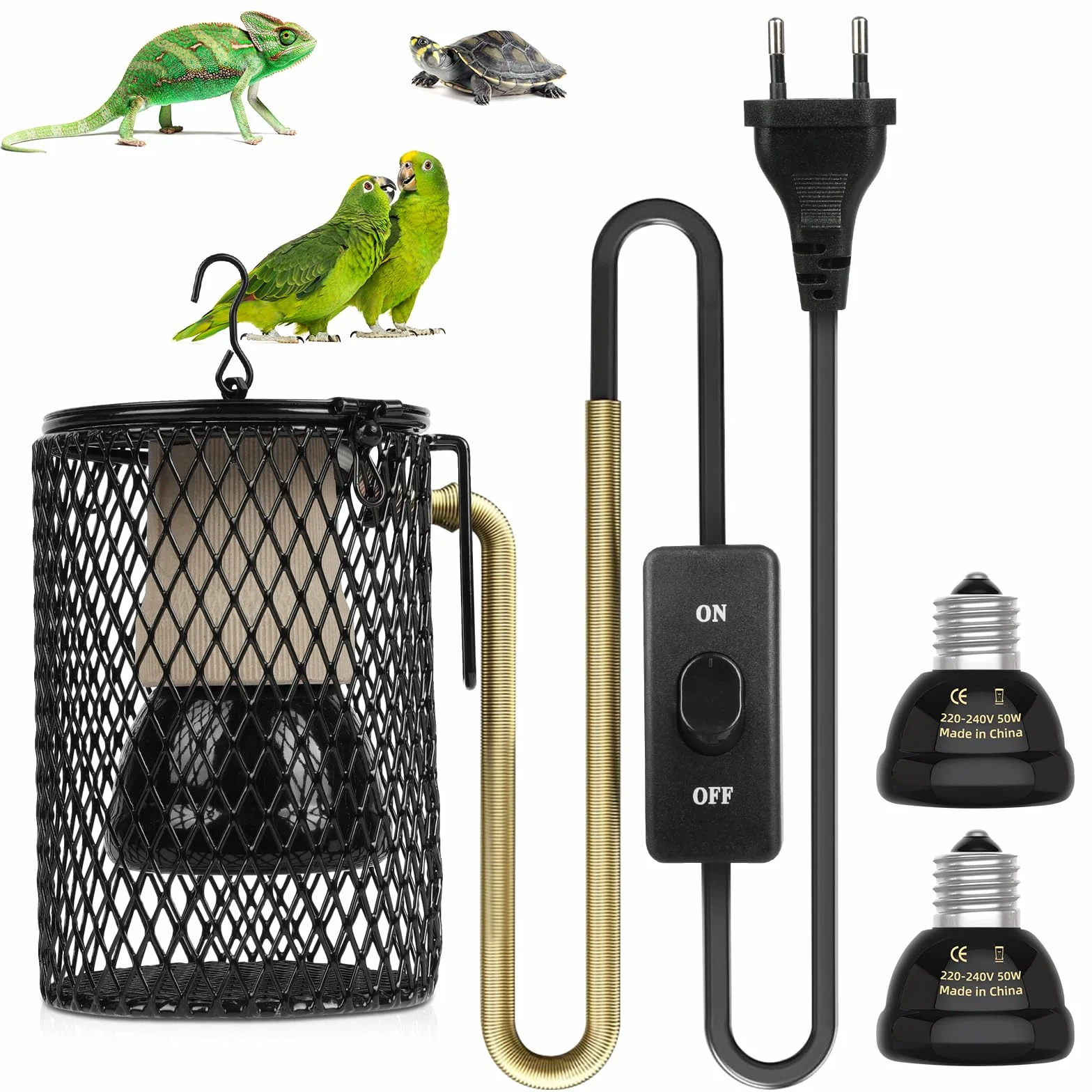 Lampe Chauffante Terrarium 50W E27 avec Cage pour Reptiles, Tortue, Serpent, Lézard