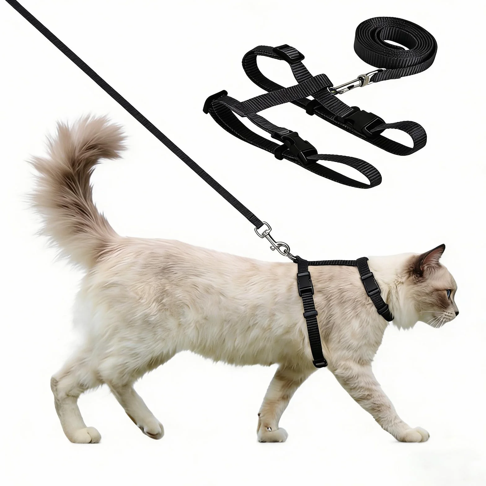Harnais et Laisse pour Chat Doux Réglable Anti-Fuite avec Boucle de Sécurité