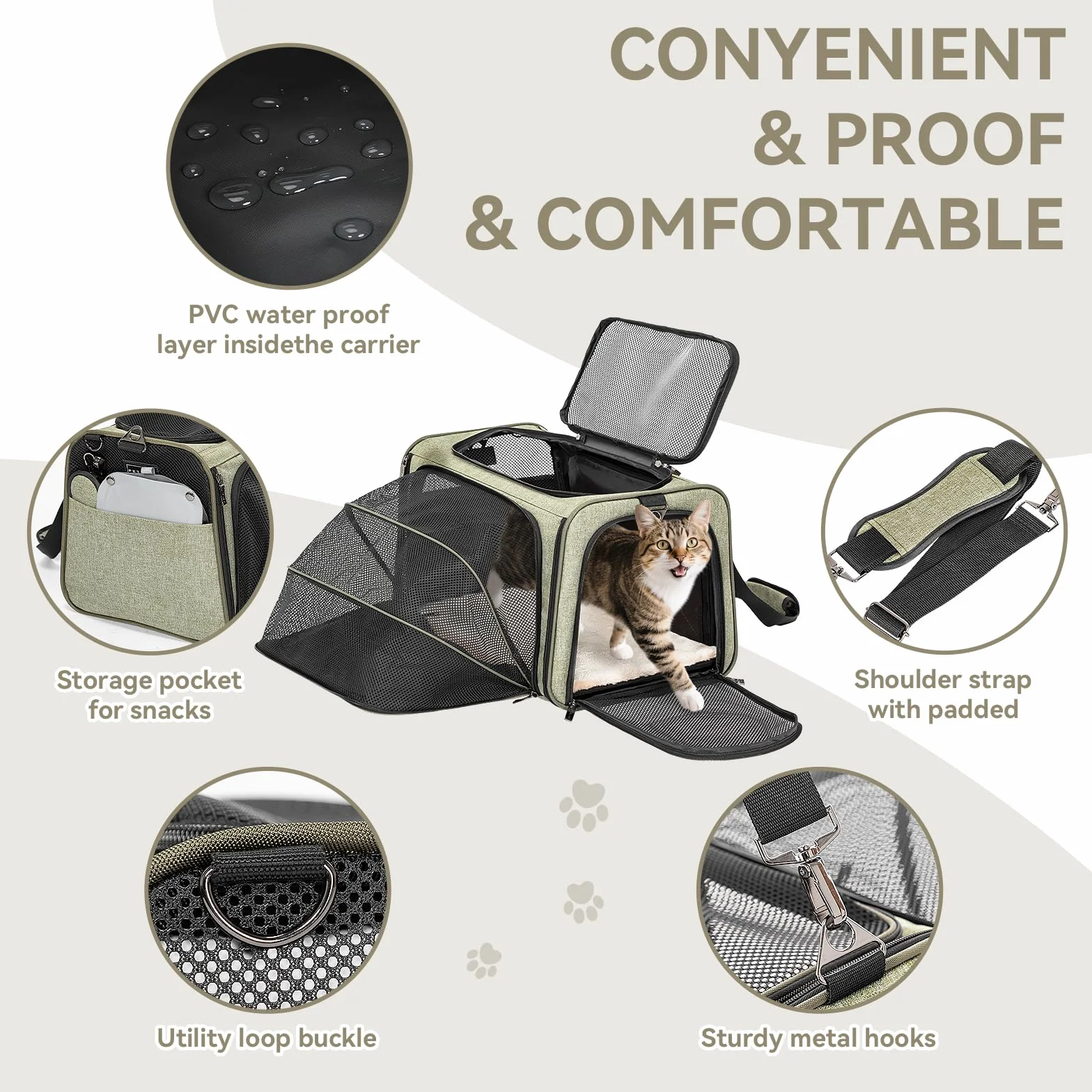 Petsfit Sac de transport extensible pour chat et chien approuvé par les compagnies aériennes avec tapis en peluche amovible