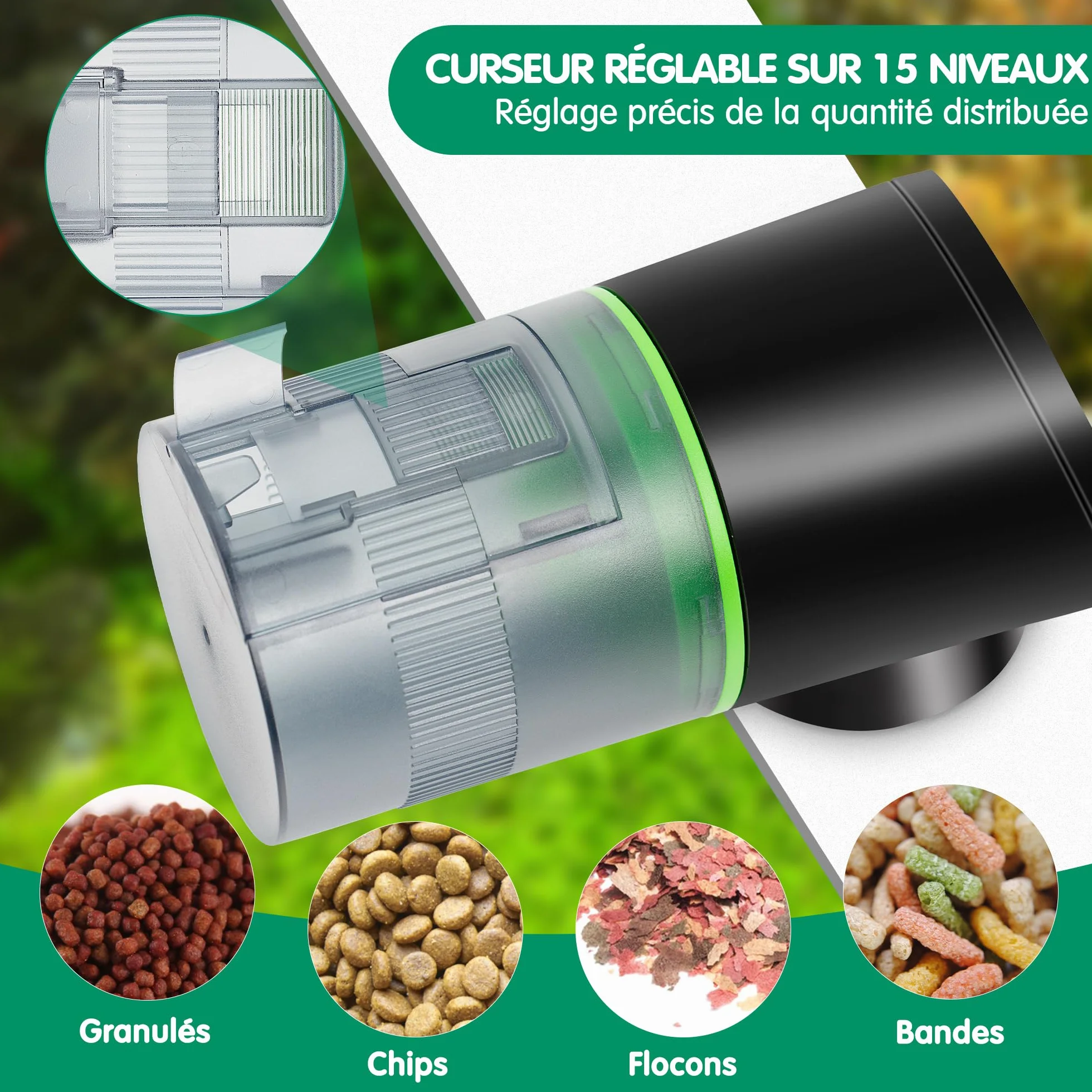 Ycozy Aquarium Distributeur Automatique Poisson Rechargeable Type-C Navi-EV