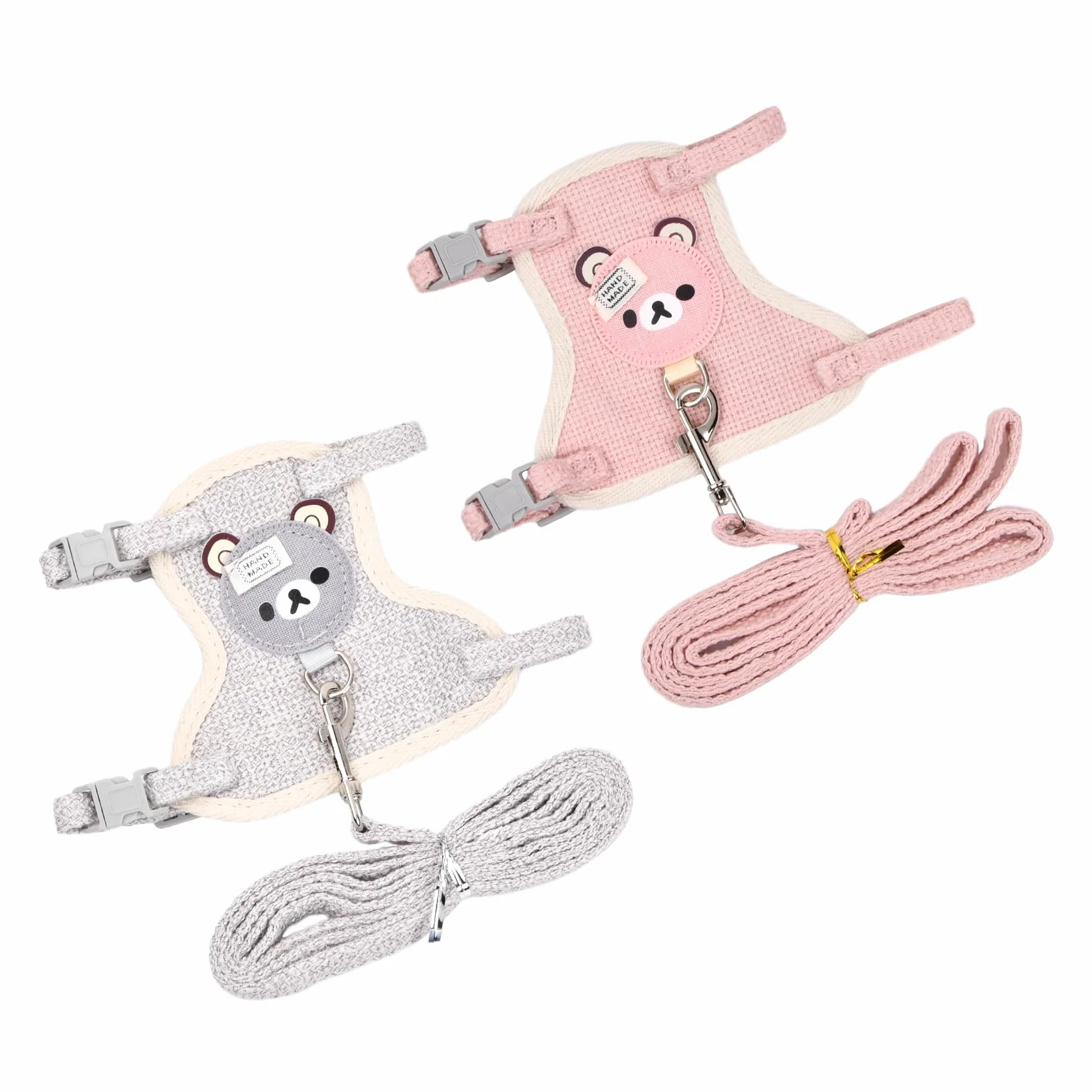 Harnais et Laisse pour Animaux de Compagnie 120 cm Réglable Rembourré Doux Gris Rose