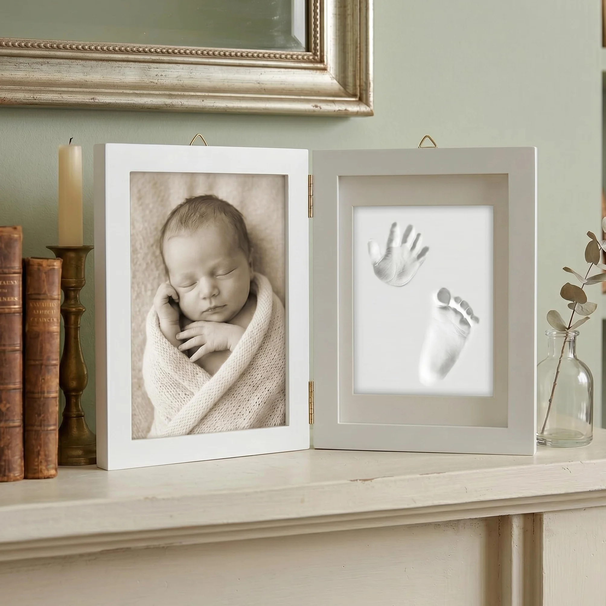 Kit Empreinte Pieds & Mains de Bébé, Cadre en Bois 12,7x17,8cm - Cadeau Souvenir de Naissance