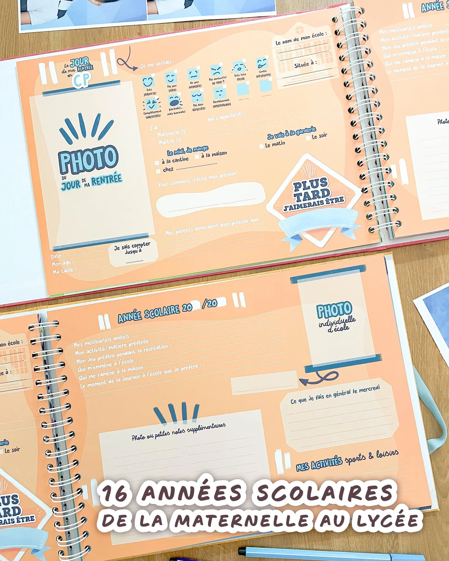 Album photos de classe souvenirs d'école édition PREMIUM 86 pages Maternelle élémentaire collège lycée Vert Turquoise