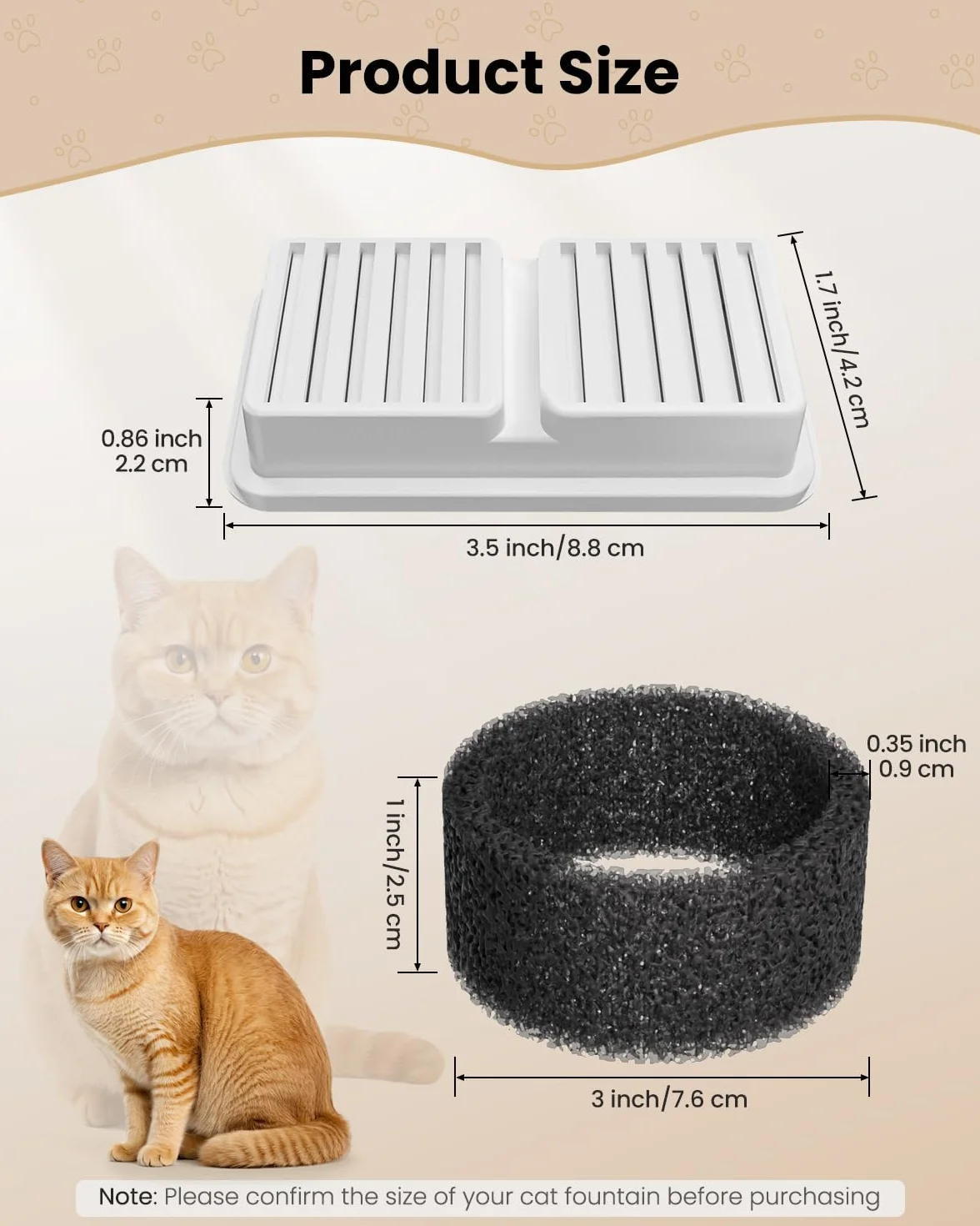 PawPoll Filtres de Fontaine à Eau Chat, 6 PCS Filtres + 6 Éponges