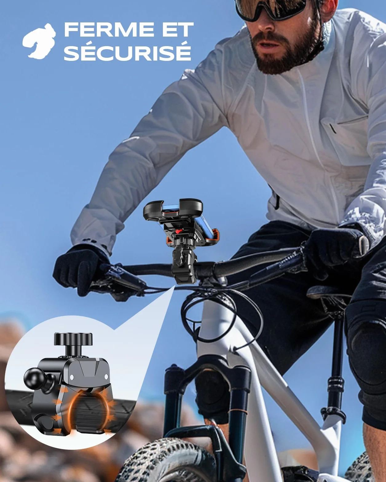 CIRYCASE Support Téléphone Moto Anti-Vibration 360° Rotation Pince Robuste 4.7-6.8"