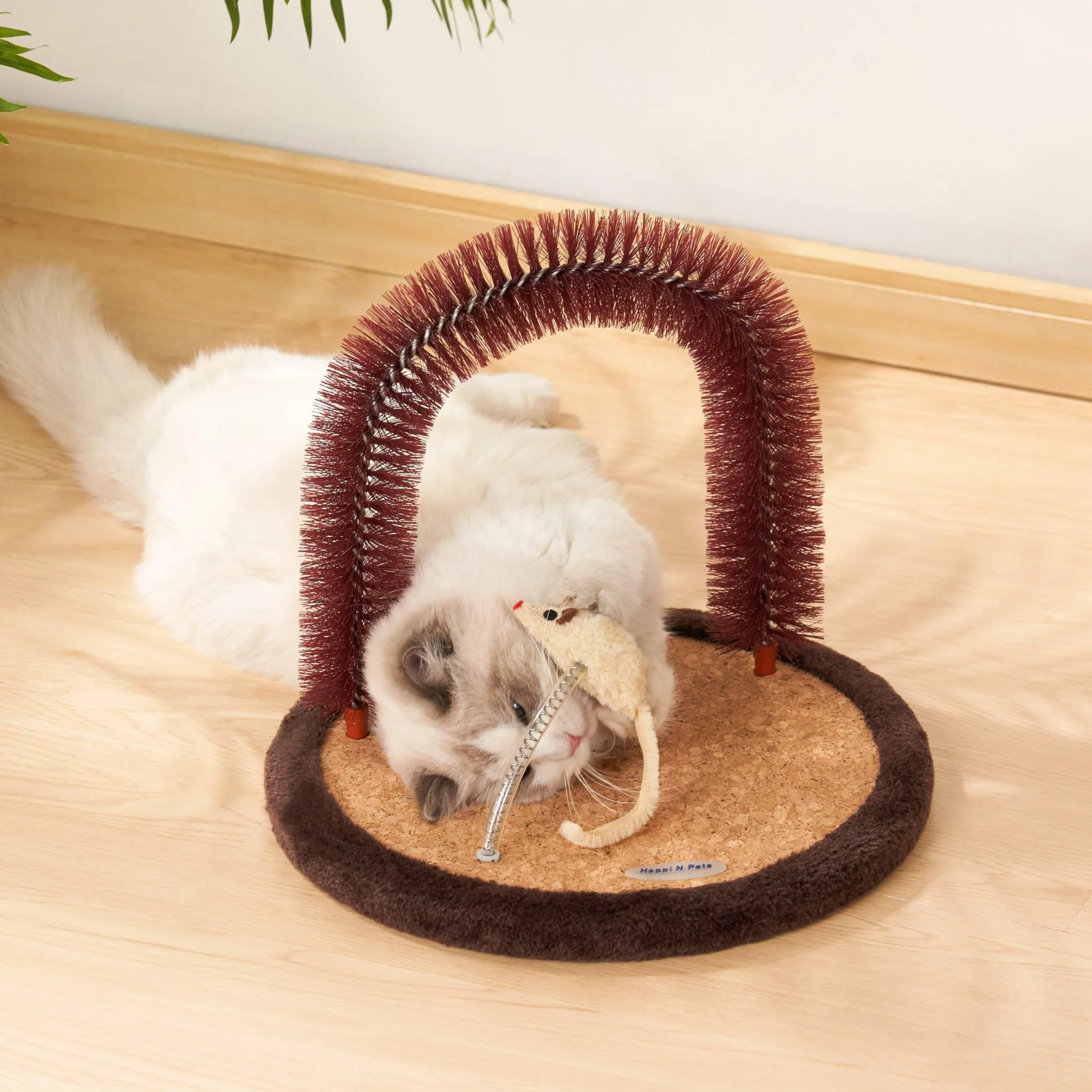 Happi N Pets Brosse à Poils pour Chat avec Grattoir Robuste et Herbe à Chat