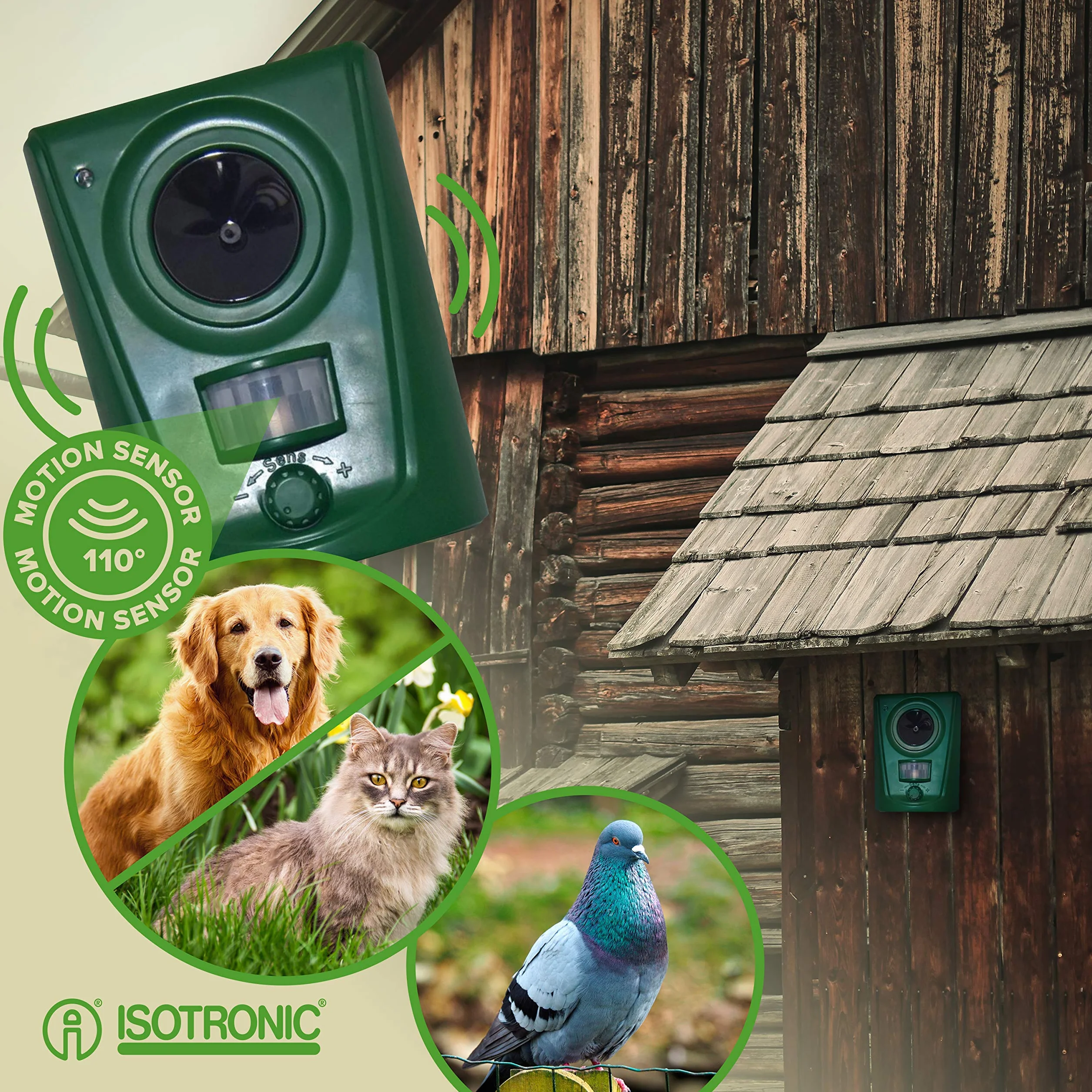 ISOTRONIC Répulsif ultrasonique pour Animaux Anti-Chats à Piles avec Piquet de Sol Portée 10 m