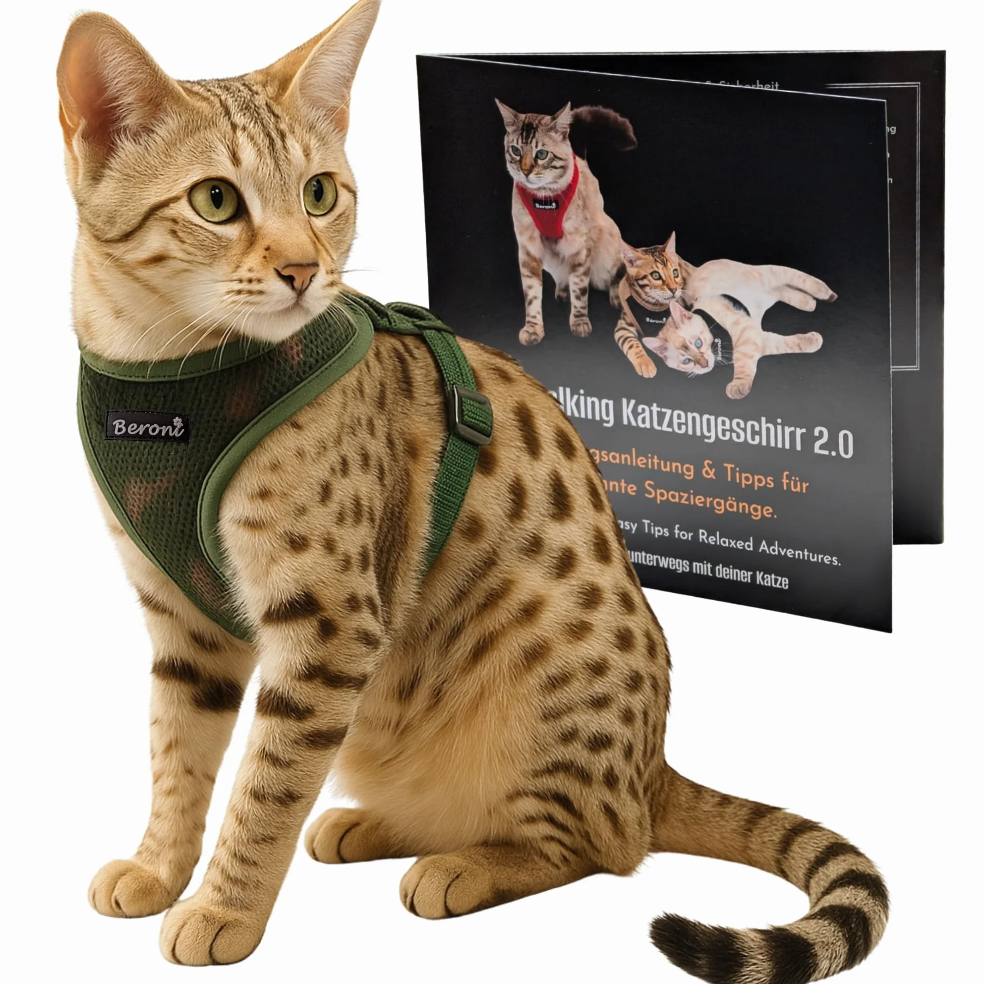 Harnais pour chat Easy Walking 2.0 Anti-éclatement Réglable Maine Coon Vert camouflage Taille S
